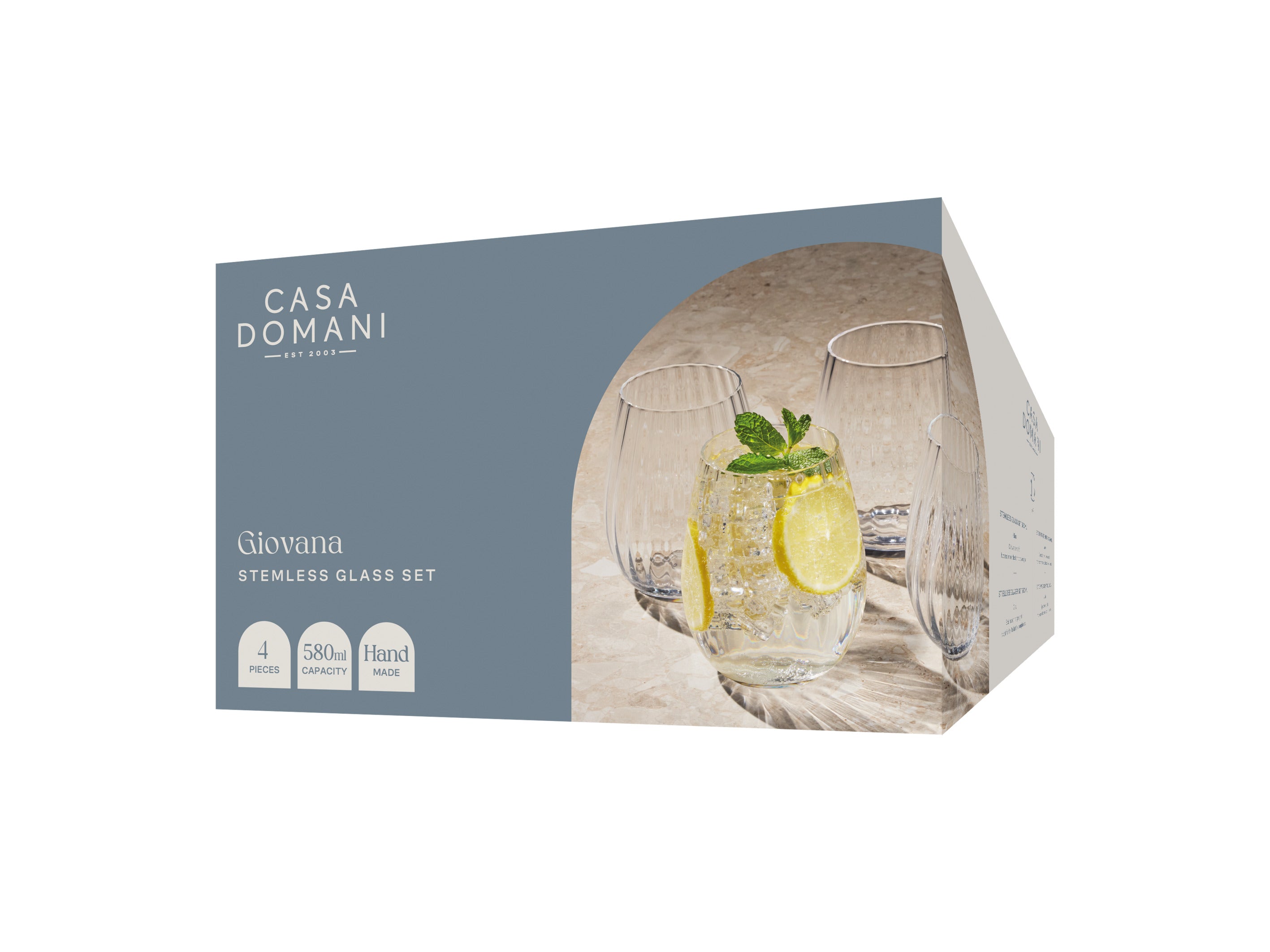 Casa Domani Giovana Stemless Glass Set of 4 Gift Boxed - 580ml