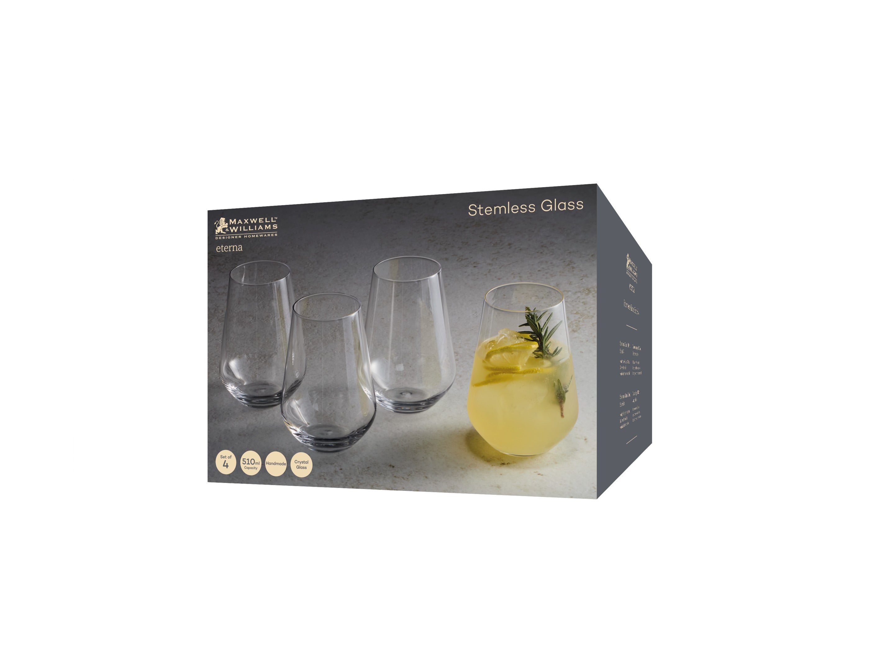 Maxwell & Williams Eterna Stemless Glass 510ml Set of 4 Gift Boxed