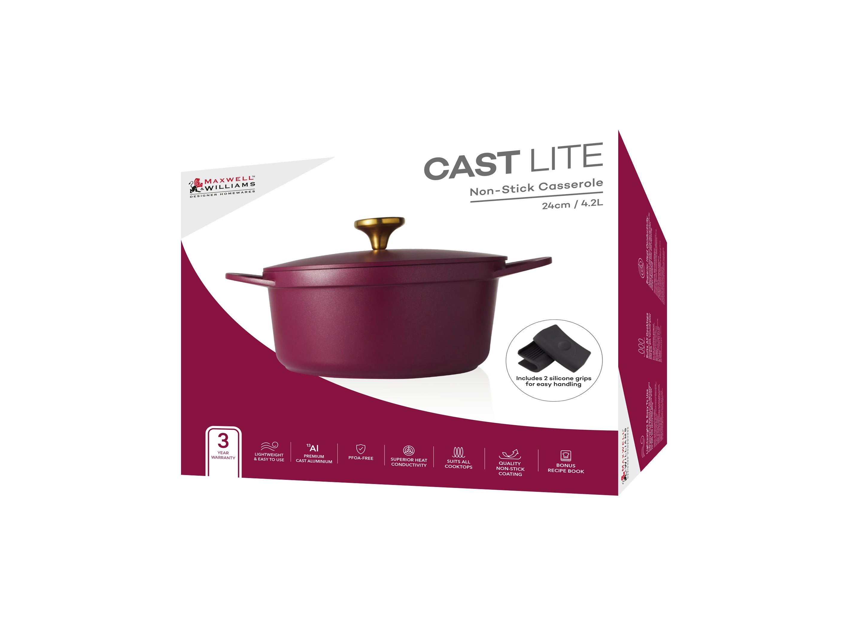 Maxwell & Williams Cast Lite Non-Stick Casserole 24cm / 4.2L Cherry Gift Boxed