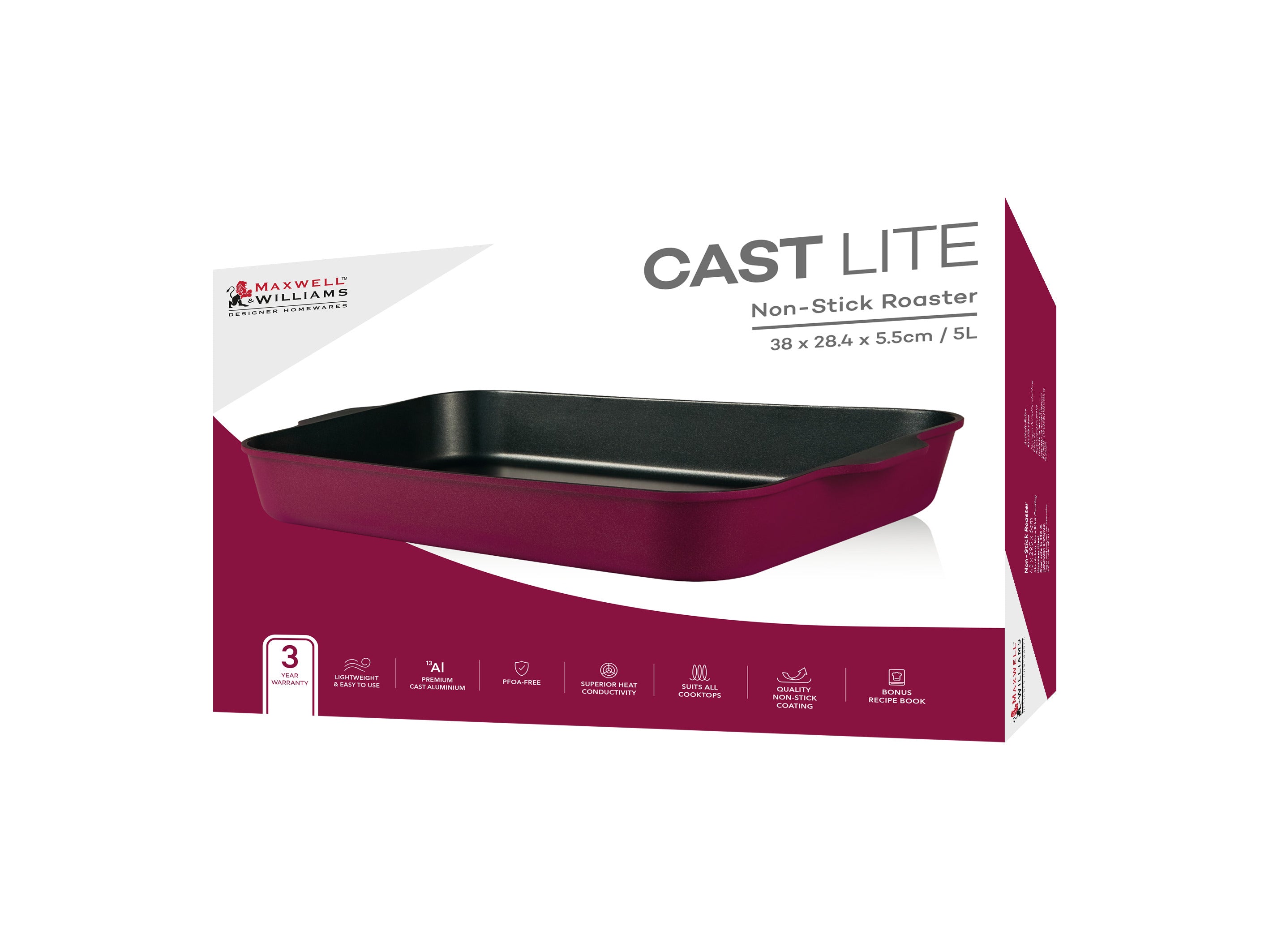 Maxwell & Williams Cast Lite Non-Stick Roaster 38x28.4x5.5cm Cherry Gift Boxed