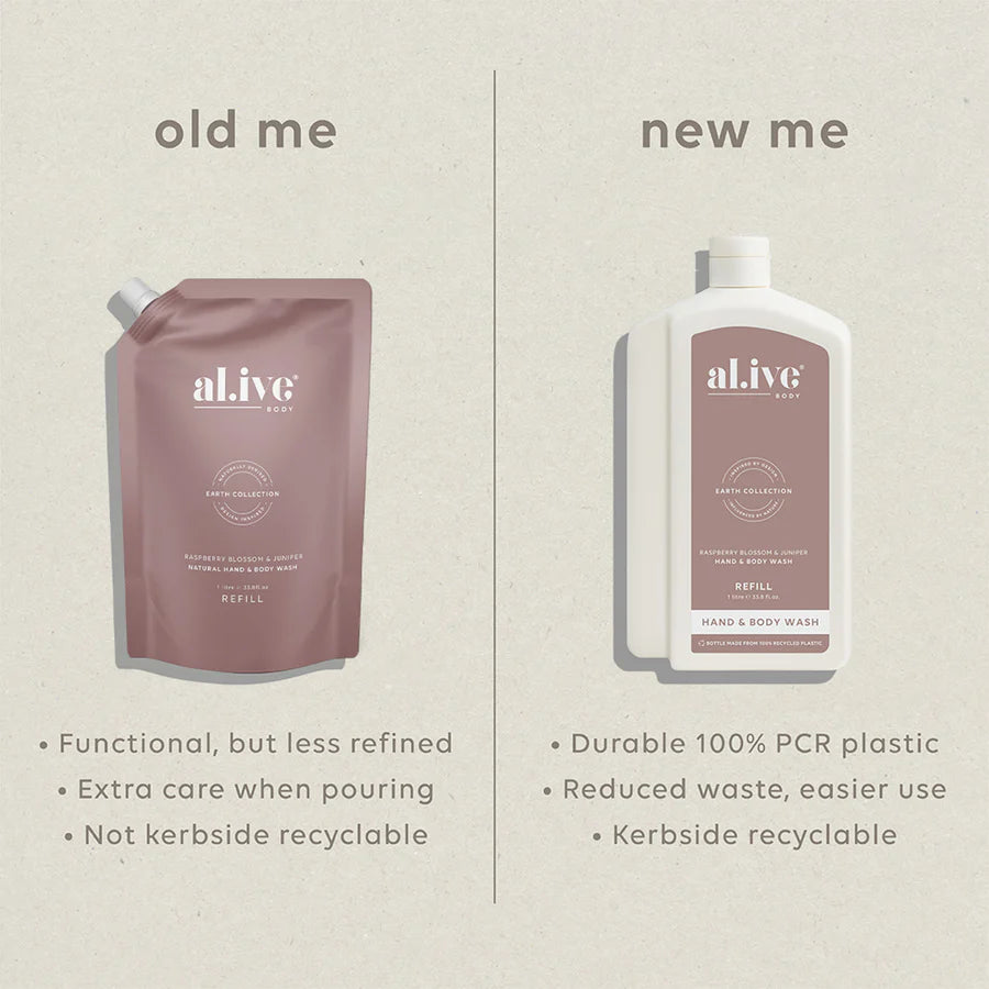 al.ive Hand & Body Wash Refill 1L - Raspberry Blossom & Juniper (Made in Australia)