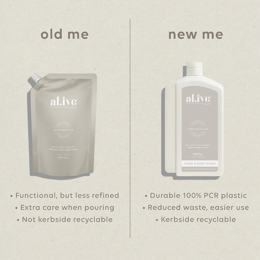 al.ive Hand & Body Wash Refill 1L - Sea Cotton & Coconut (Made in Australia)