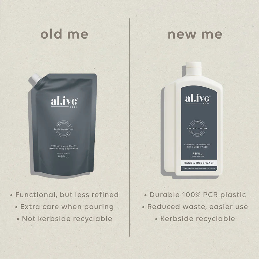 al.ive Hand & Body Wash Refill 1L - Coconut & Wild Orange (Made in Australia)
