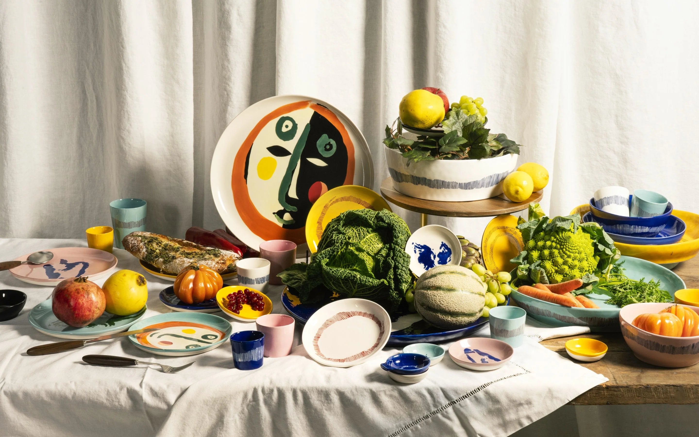 Ottolenghi Salad Bowl - White With Blue Stripes - FEAST (1)
