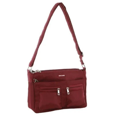 Pierre Cardin Nylon Anti - Theft Cross Body Bag Wine - 30x11x20cm
