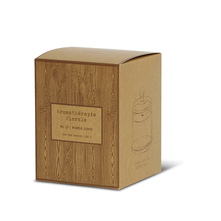 Le Desire Aromatherapie Florale Soy Candle With Glass Dome Lid & Timber Wick - Purple Lotus - 283gr