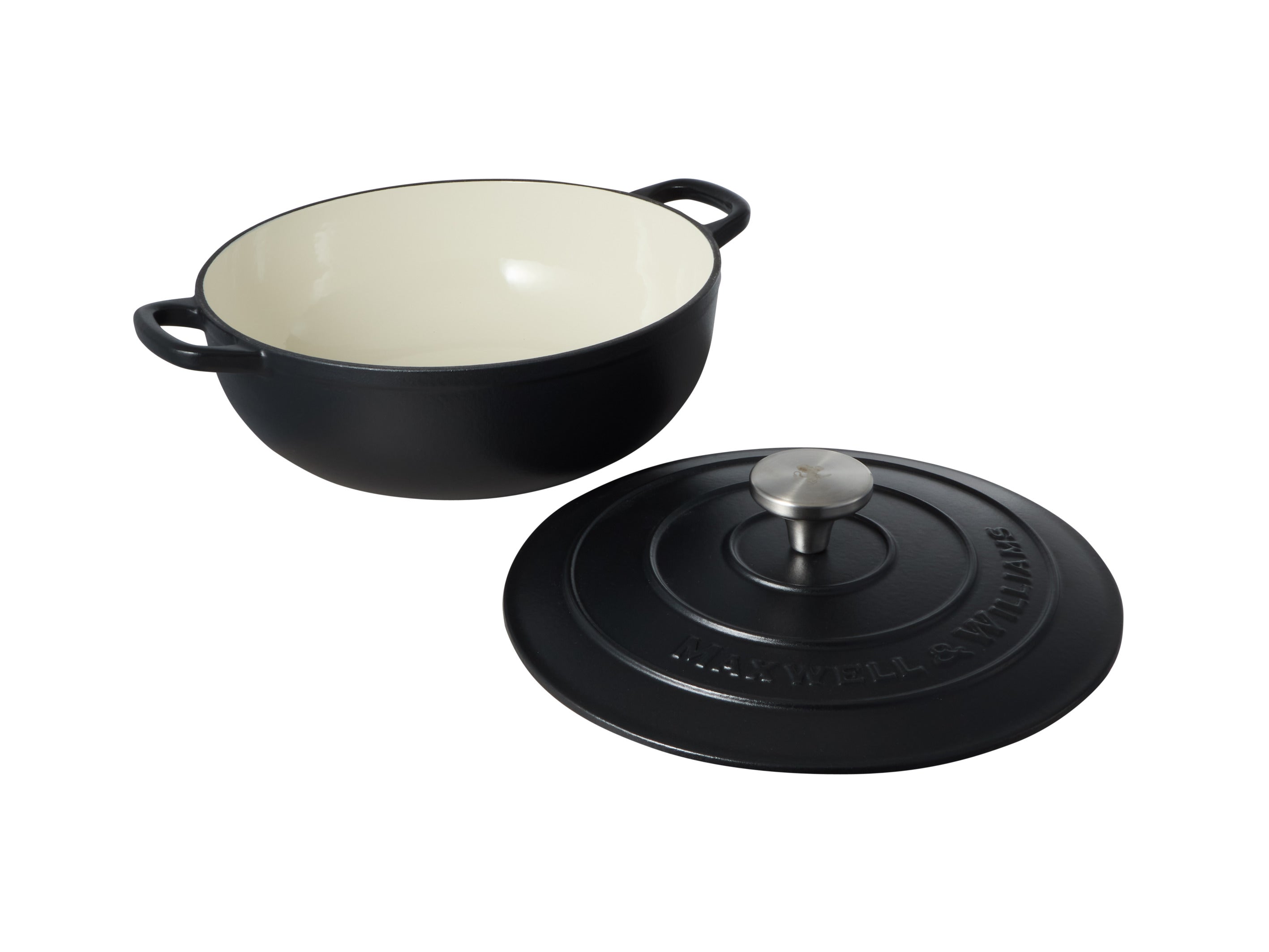 Maxwell & Williams Cast Iron Round Casserole Black 26cm / 4L Gift Boxed