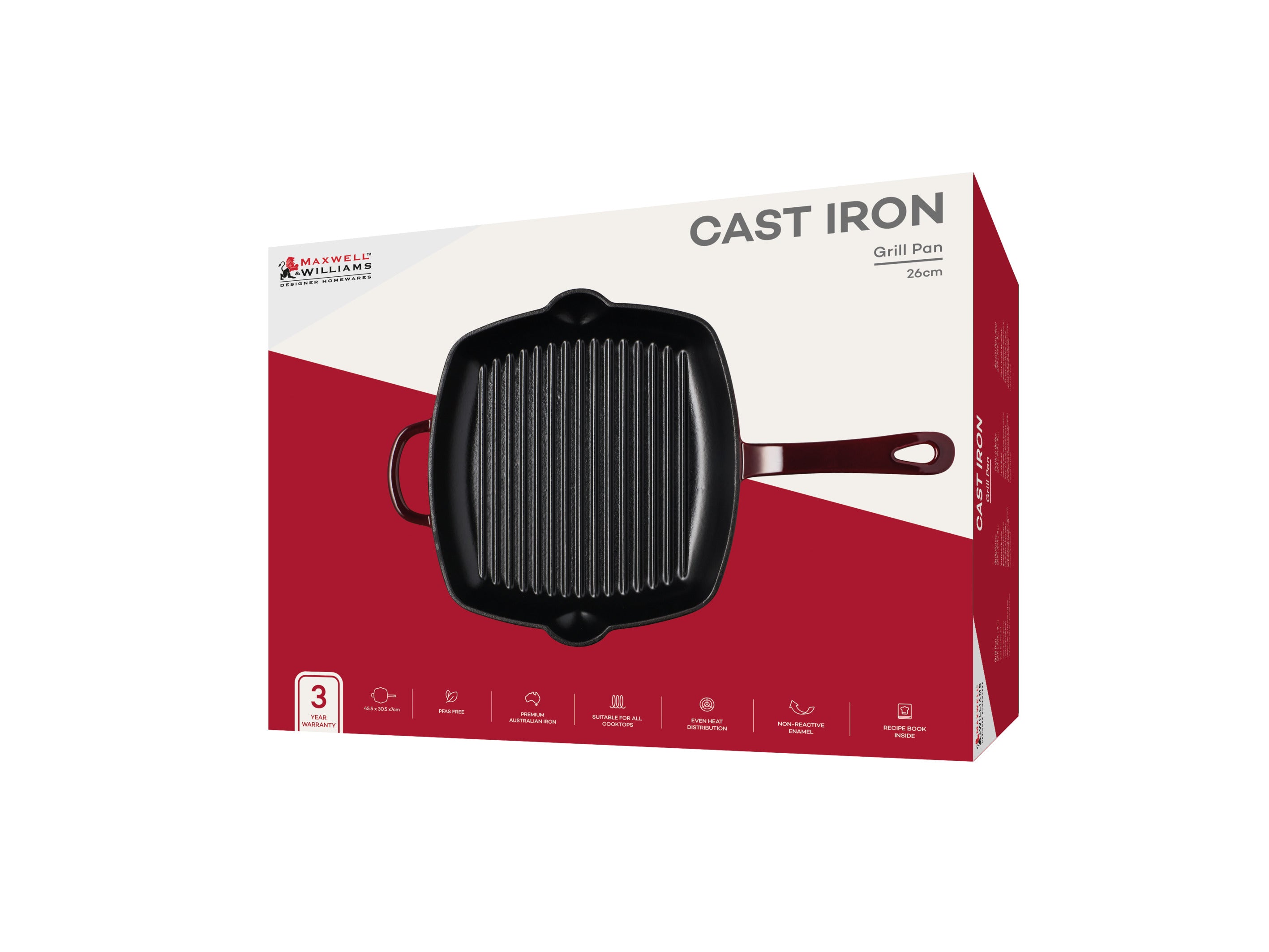 Maxwell & Williams Cast Iron Grill pan Merlot 26cm Gift Boxed