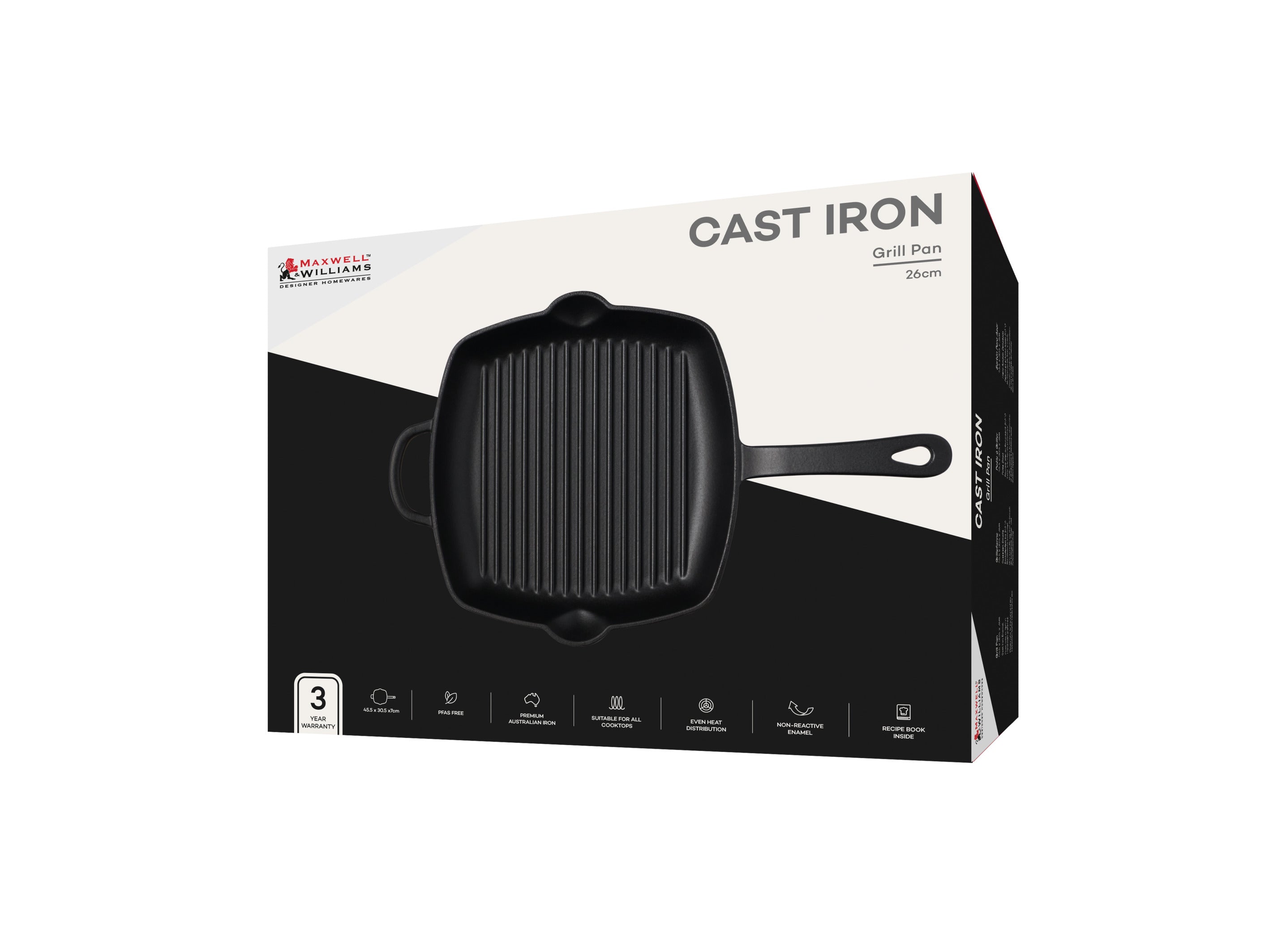 Maxwell & Williams Cast Iron Grill pan Black 26cm Gift Boxed