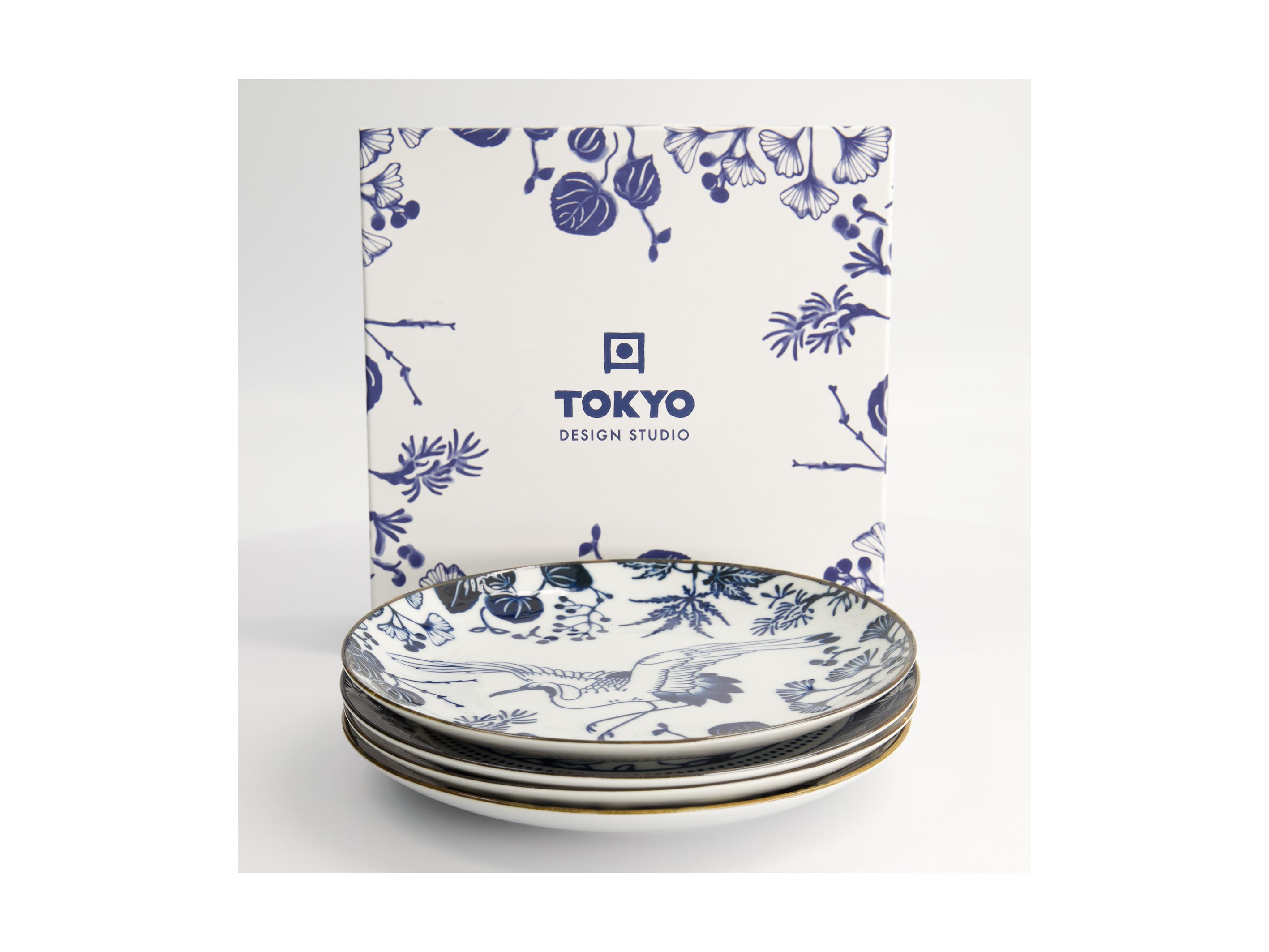 Tokyo Design Studio Flora Japonica Plate 4pc Giftset - 20cm Mixed - Gift Boxed - Made In Japan