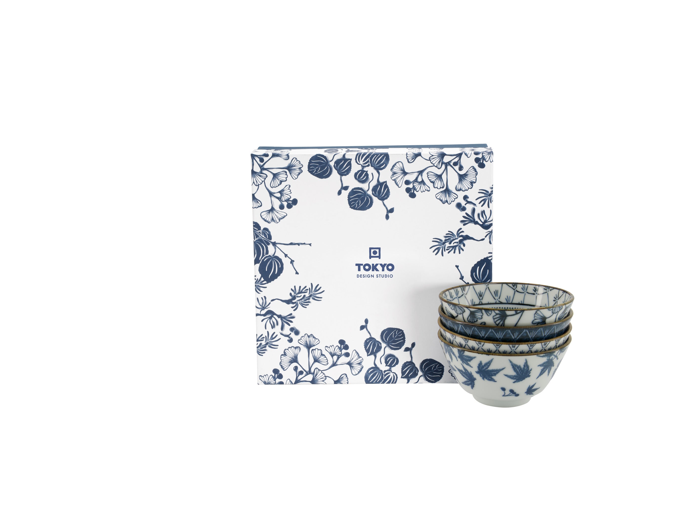 Tokyo Design Studio Flora Japonica Rice Bowl 4pc Giftset -12cm Mixed - Gift Boxed - Made In Japan