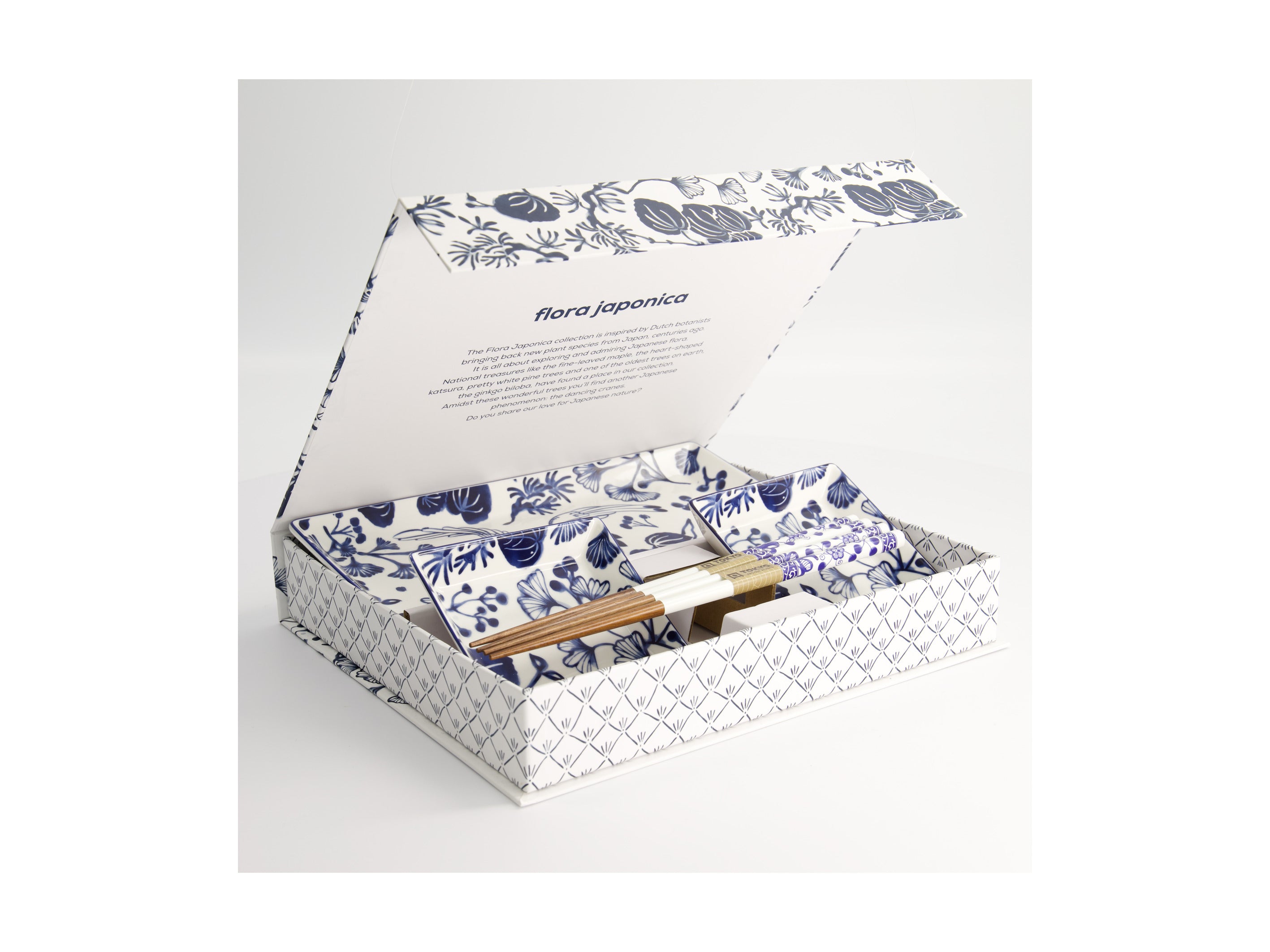 Tokyo Design Flora Japonica Sushi Plate 4pc Giftset - White - Gift Boxed - Made In Japan