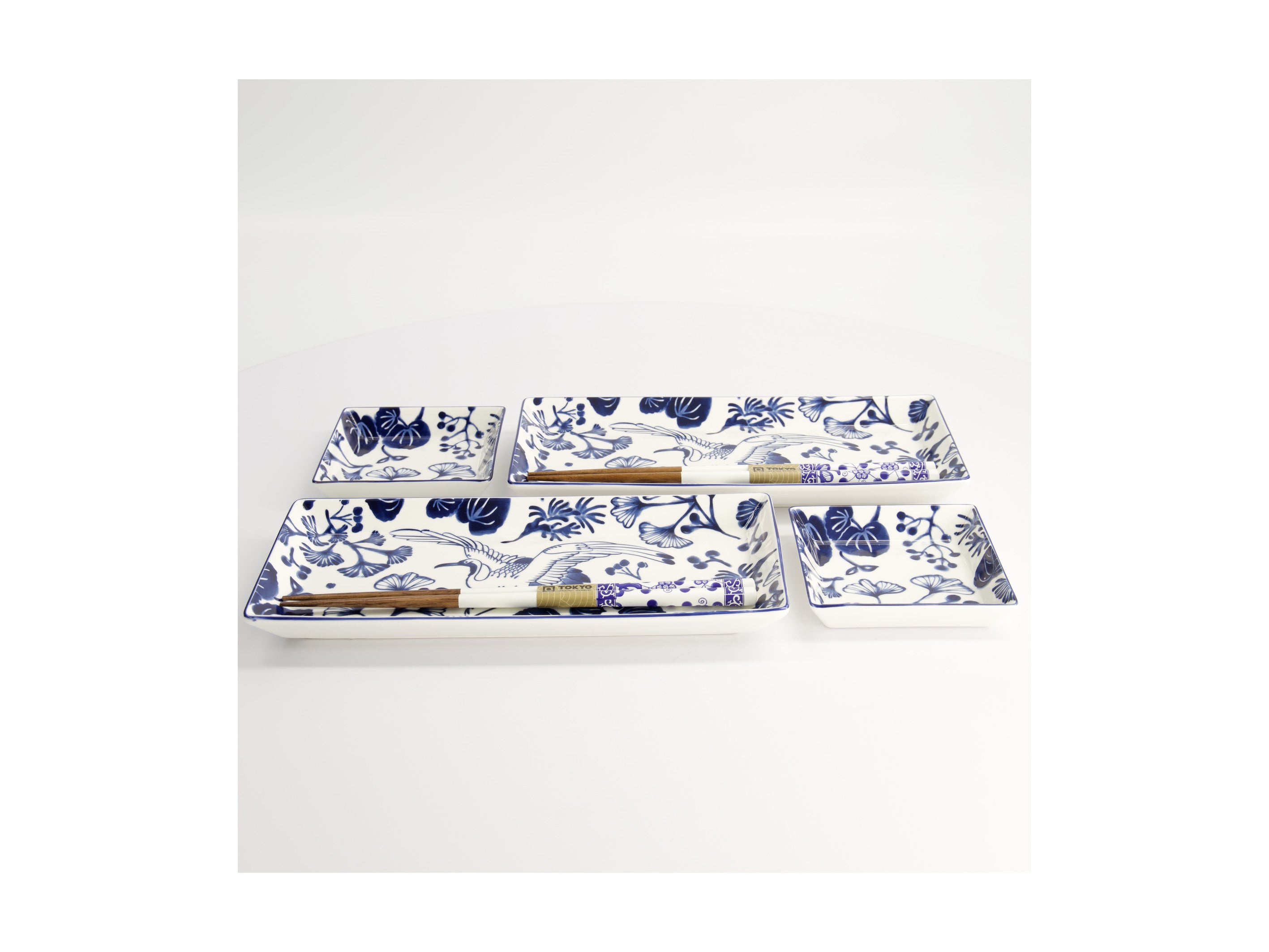 Tokyo Design Flora Japonica Sushi Plate 4pc Giftset - White - Gift Boxed - Made In Japan
