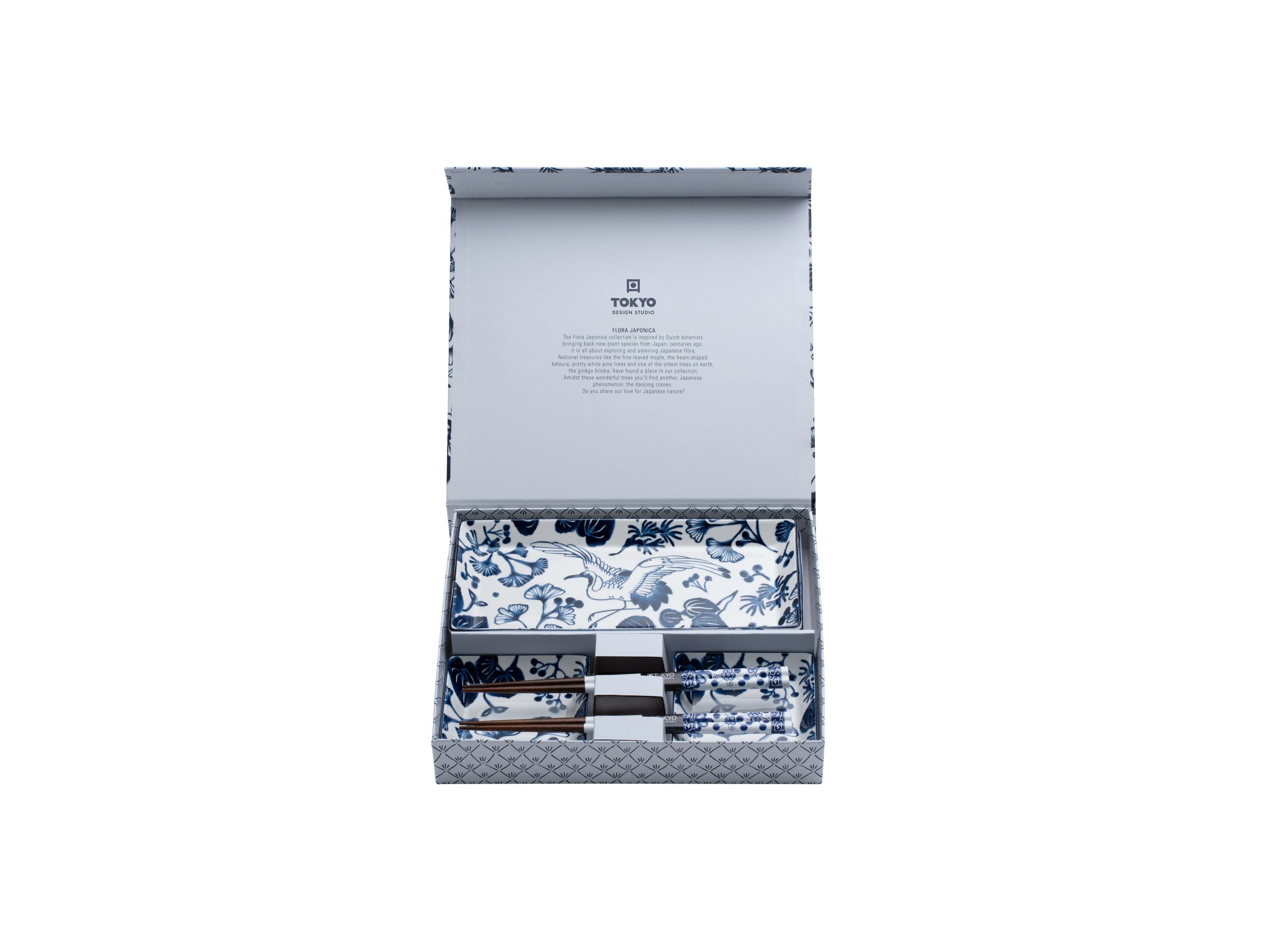 Tokyo Design Flora Japonica Sushi Plate 4pc Giftset - White - Gift Boxed - Made In Japan