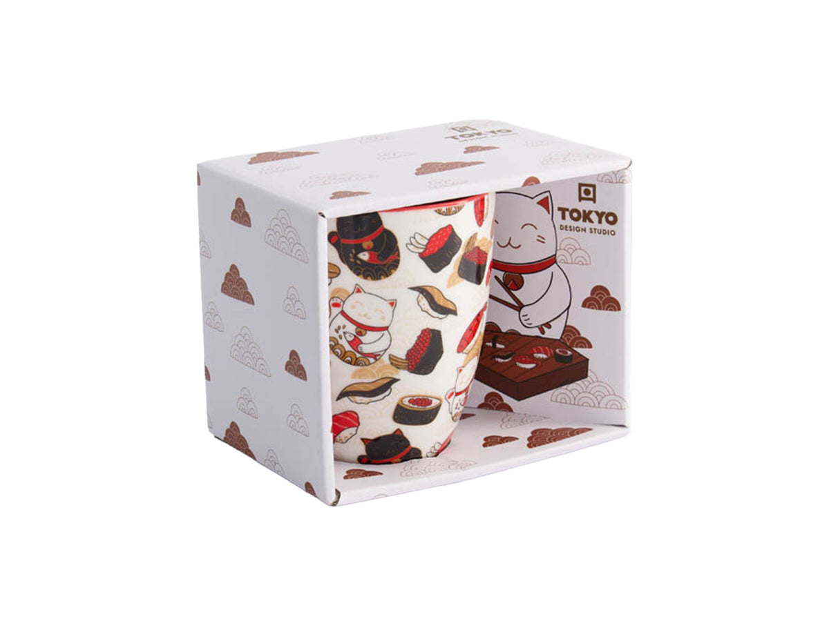 Tokyo Design Mug Mountain Mug 380ML Cat & Sushi White Gift Boxed
