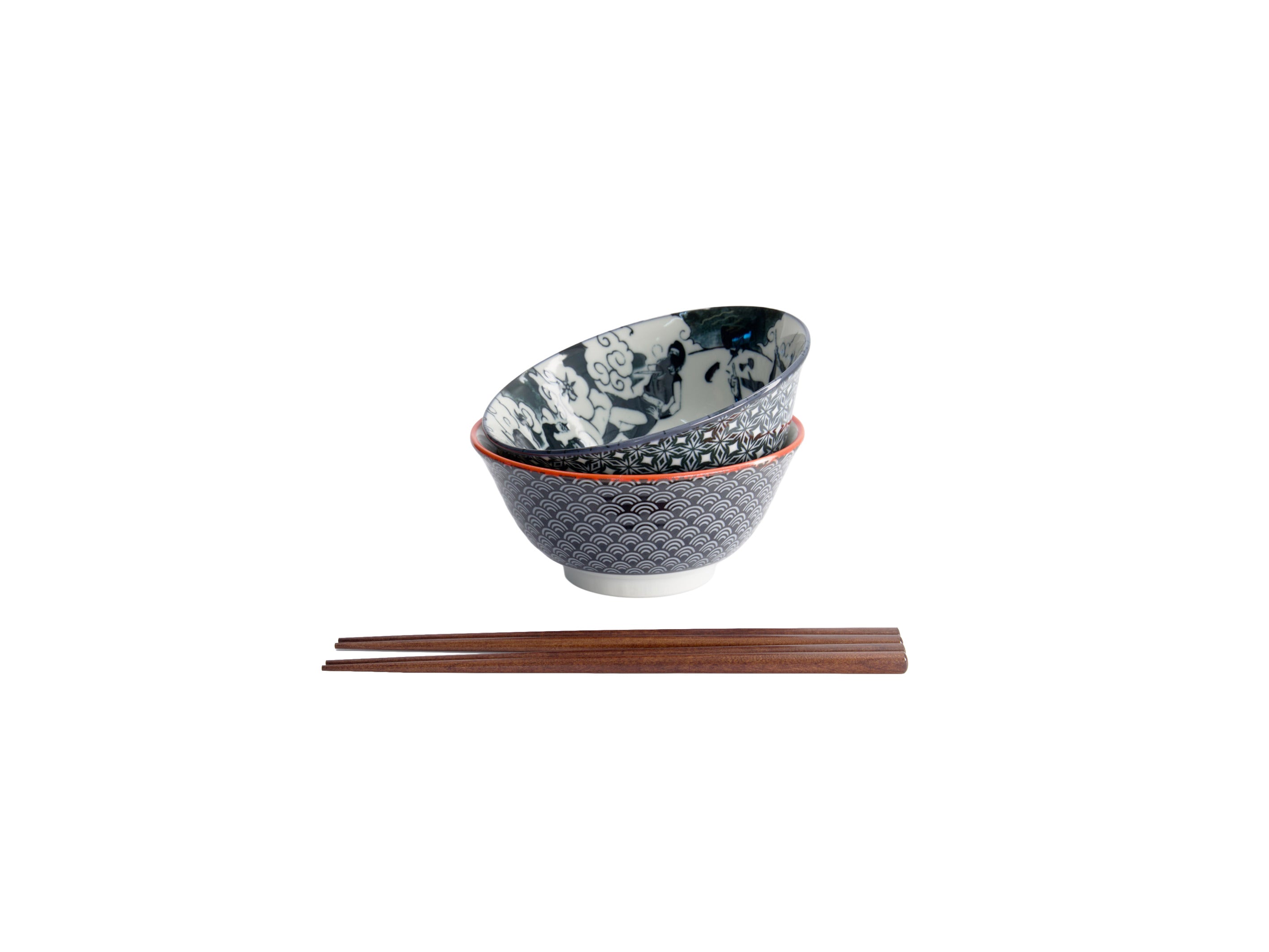 Tokyo Design Asakusa Tayo Bowl 2pc With Chopsticks Samurai - Gift Boxed