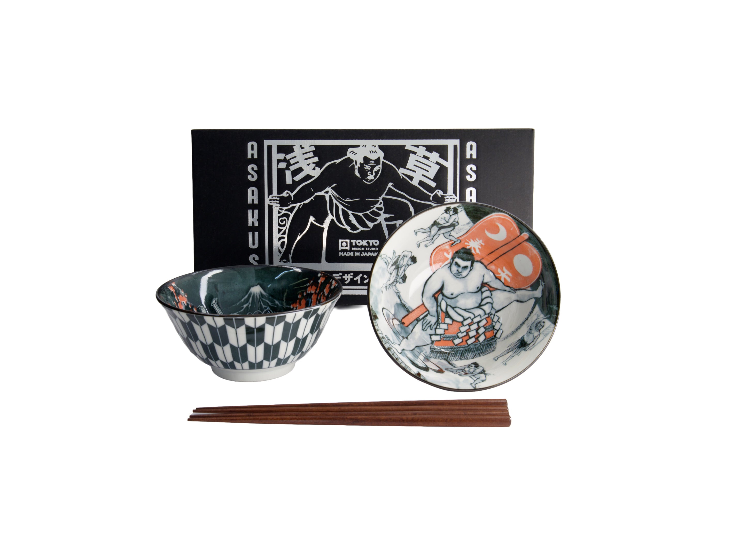 Tokyo Design Asakusa Tayo Bowl 2pc With Chopsticks Kabuki - Gift Boxed