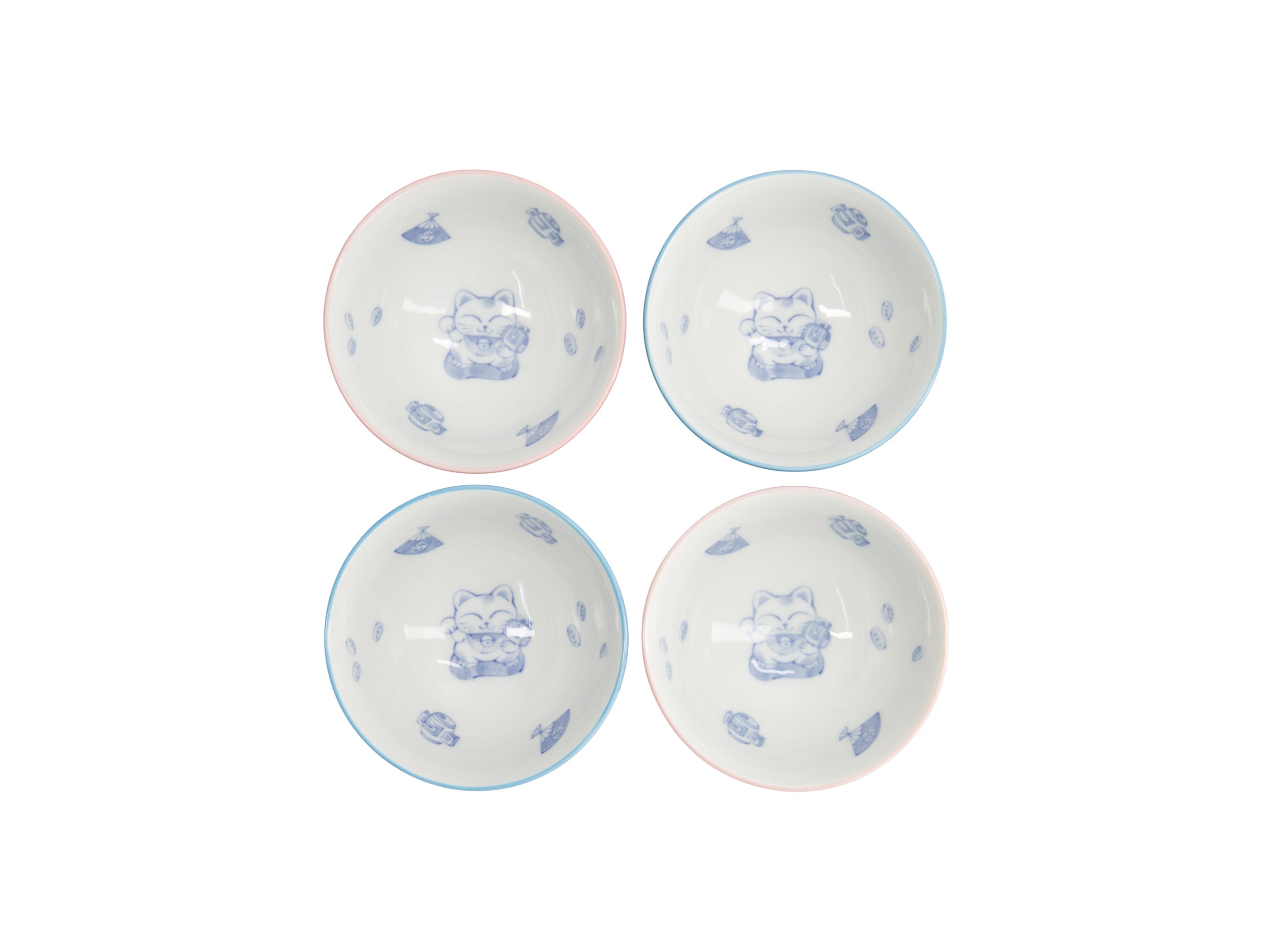 Tokyo Design Kawaii Neko Cat Set of 4 Bowls 11x6cm Gift Boxed - Assorted