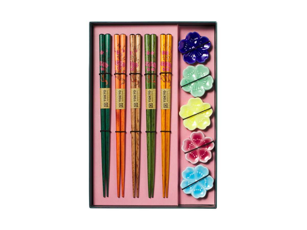 Tokyo Design Chopstick Fujisakura Chopsticks with Rest 10pc Gift Boxed Assorted