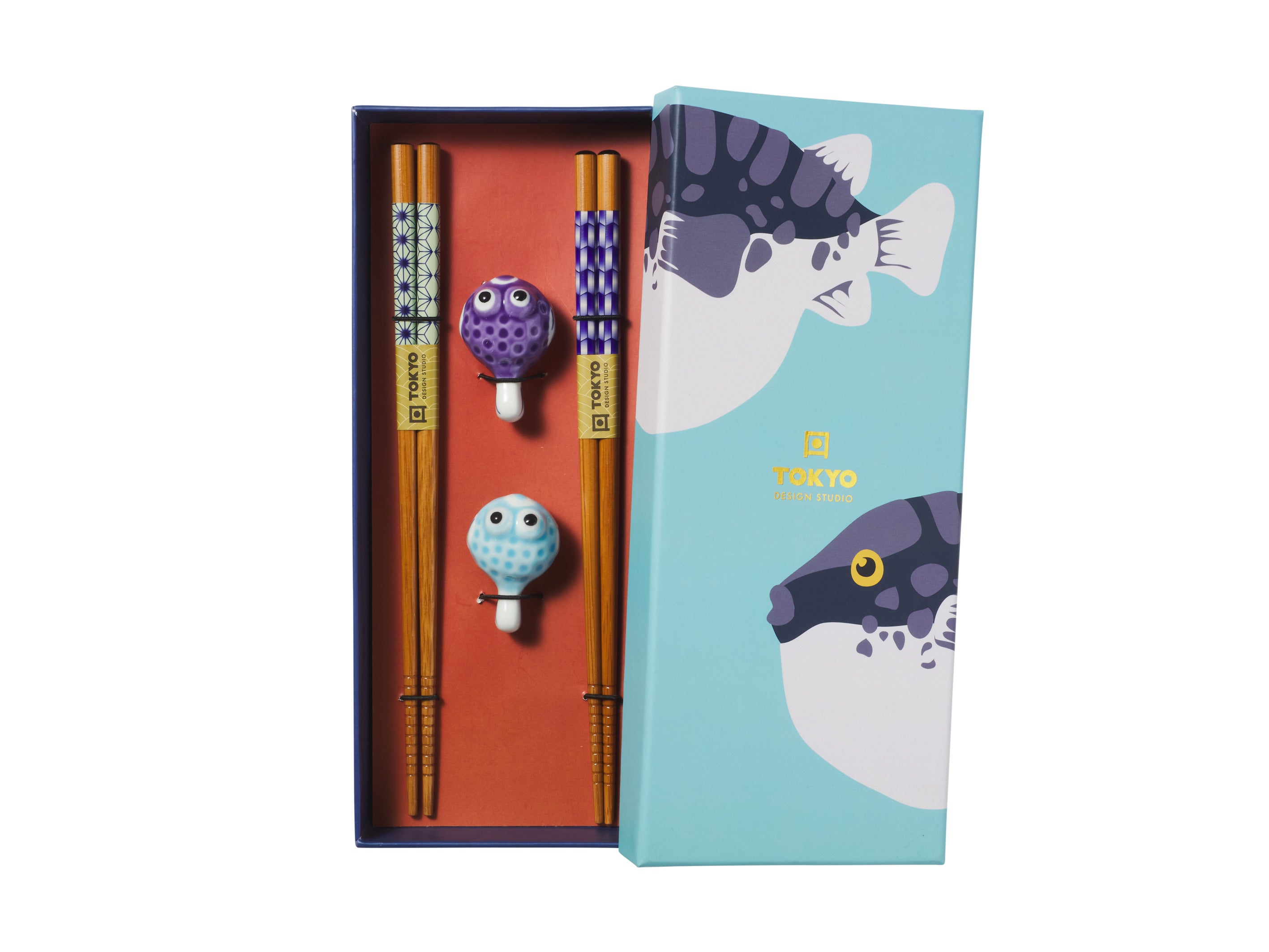 Tokyo Design Chopstick Blow Fish Chopsticks with Rest 4pc Gift Boxed Assorted