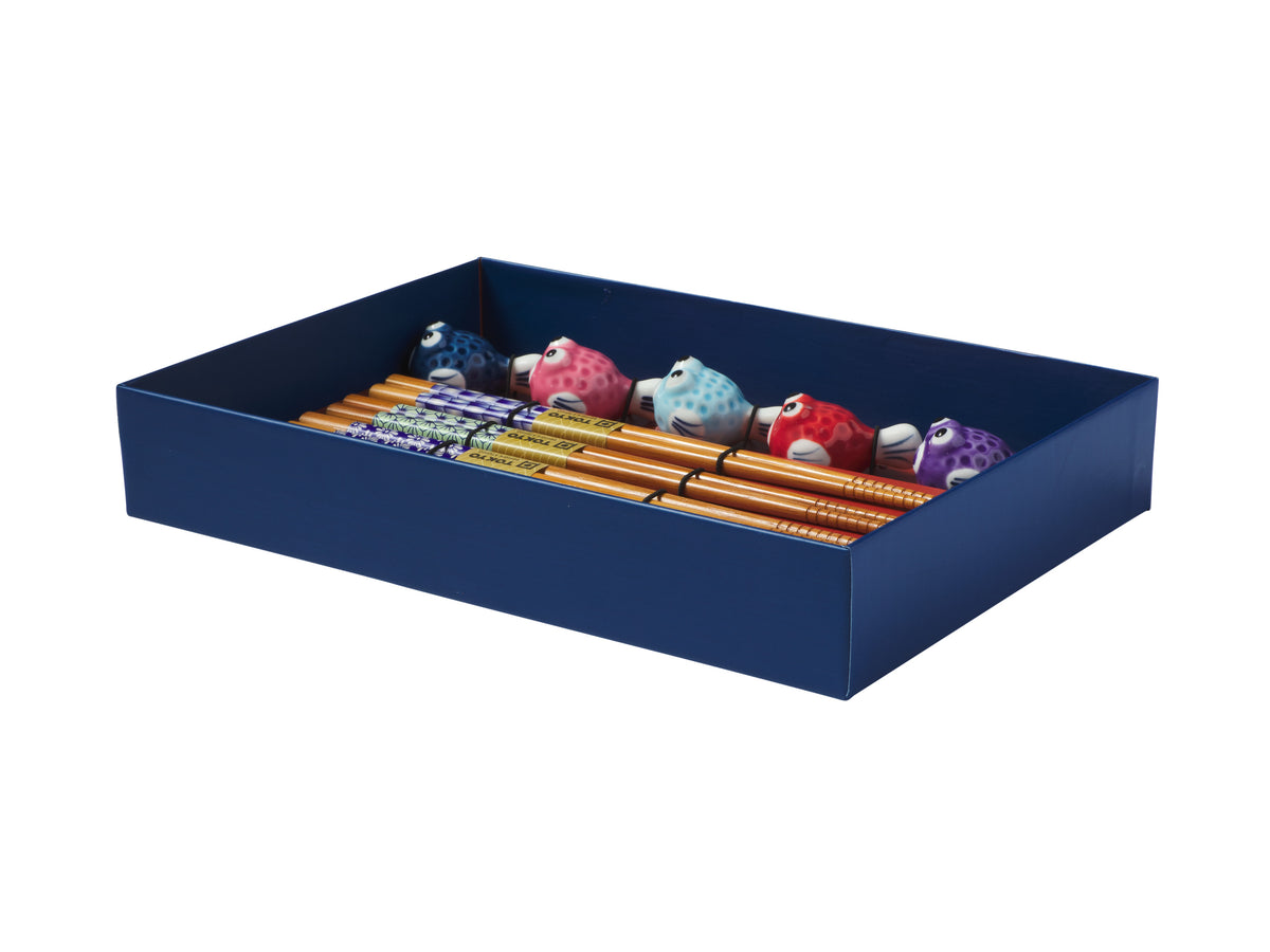 Tokyo Design Chopstick Blow Fish Chopsticks with Rest 10pc Gift Boxed Assorted