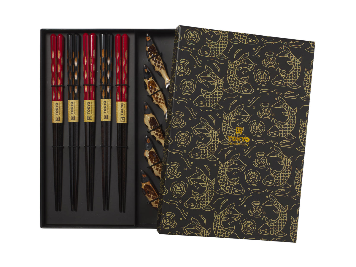 Tokyo Design Chopstick Sardine Chopsticks with Rest 10pc Gift Boxed Assorted