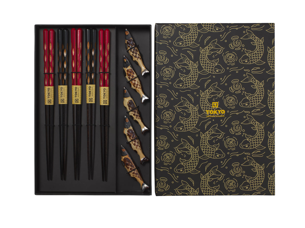 Tokyo Design Chopstick Sardine Chopsticks with Rest 10pc Gift Boxed Assorted