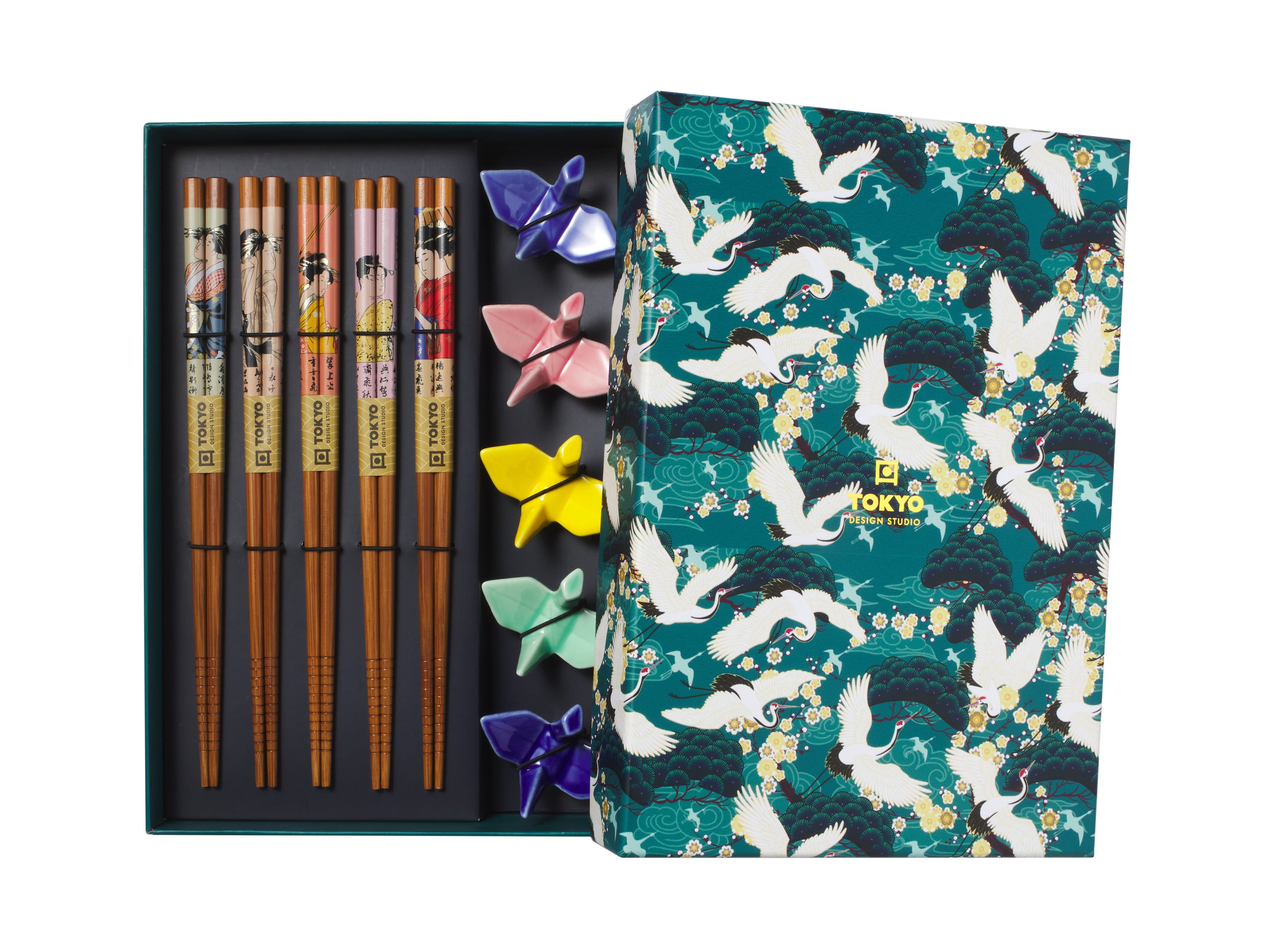 Tokyo Design Chopstick Crane Chopsticks with Rest 10pc Gift Boxed Assorted