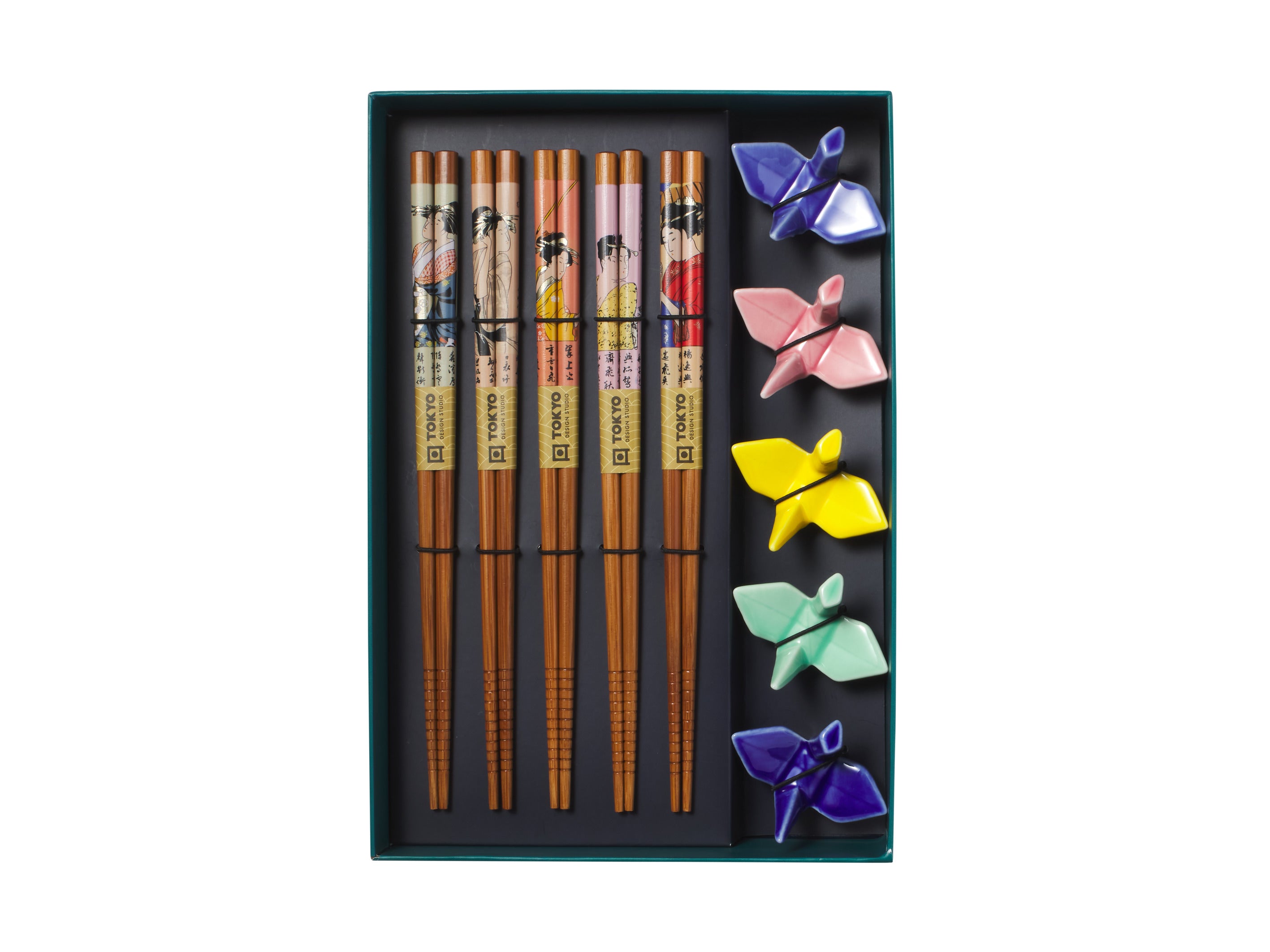 Tokyo Design Chopstick Crane Chopsticks with Rest 10pc Gift Boxed Assorted