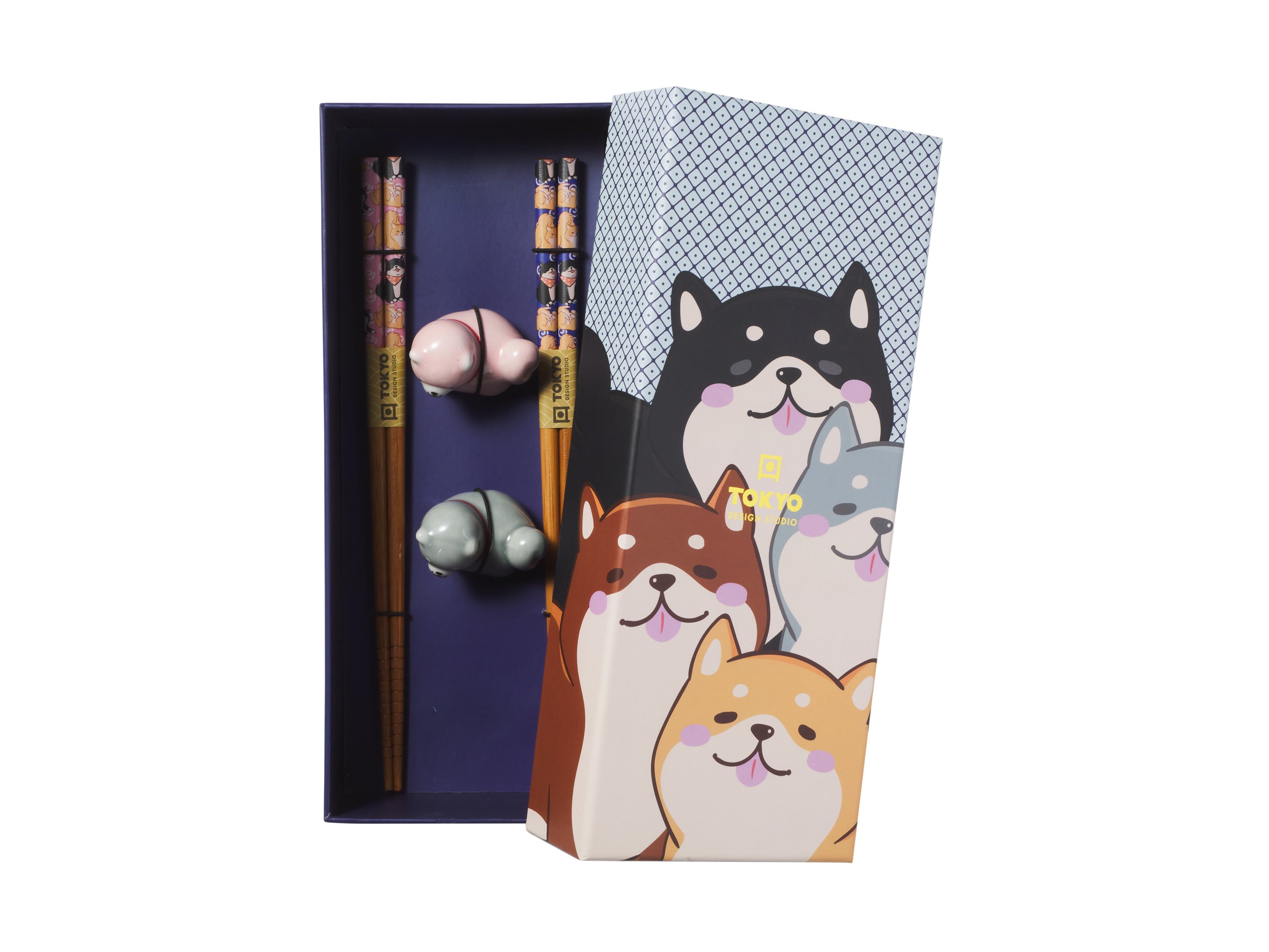 Tokyo Design Chopstick Shiba Dog Chopsticks with Rest 4pc Gift Boxed Assorted