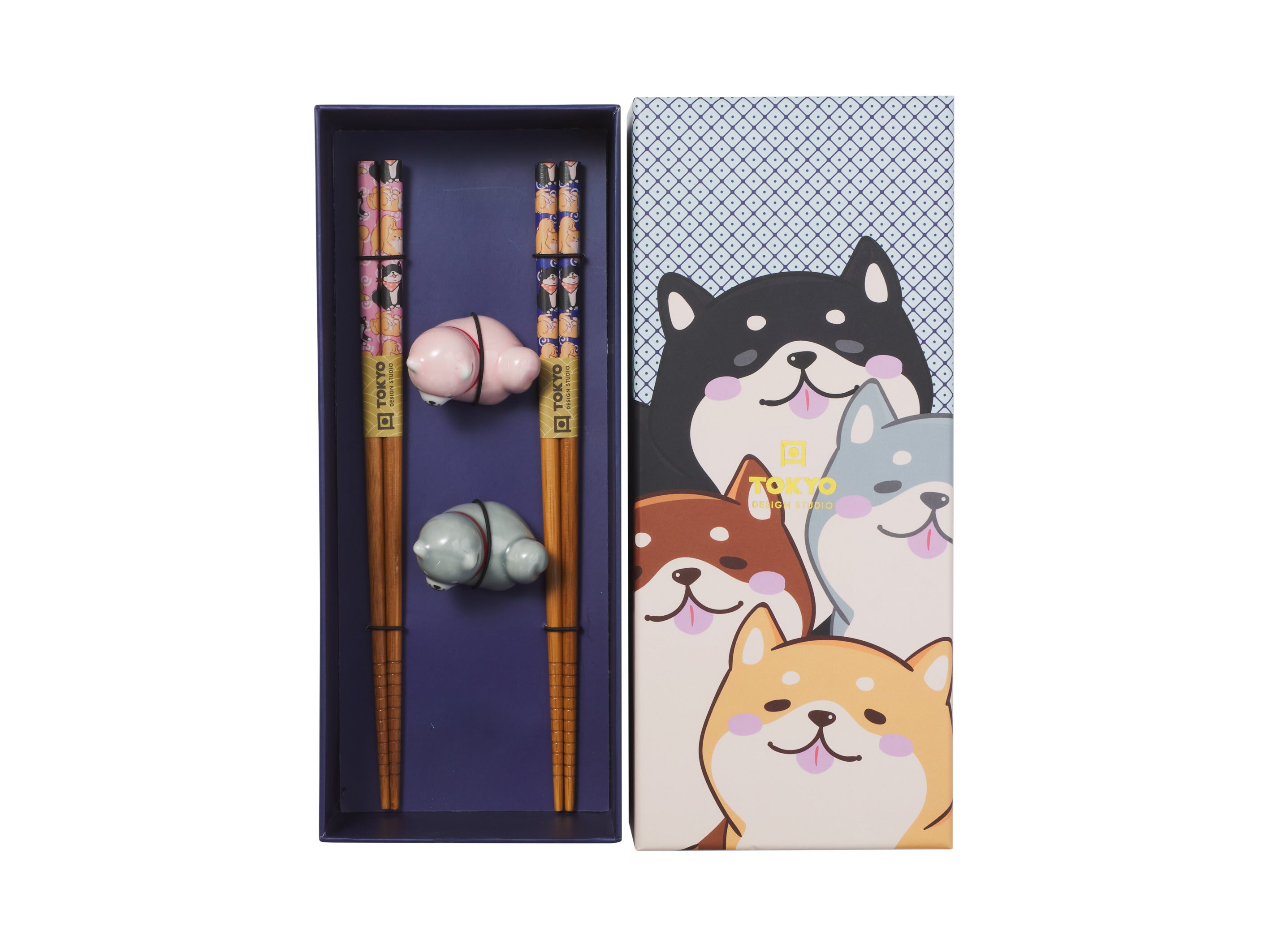 Tokyo Design Chopstick Shiba Dog Chopsticks with Rest 4pc Gift Boxed Assorted