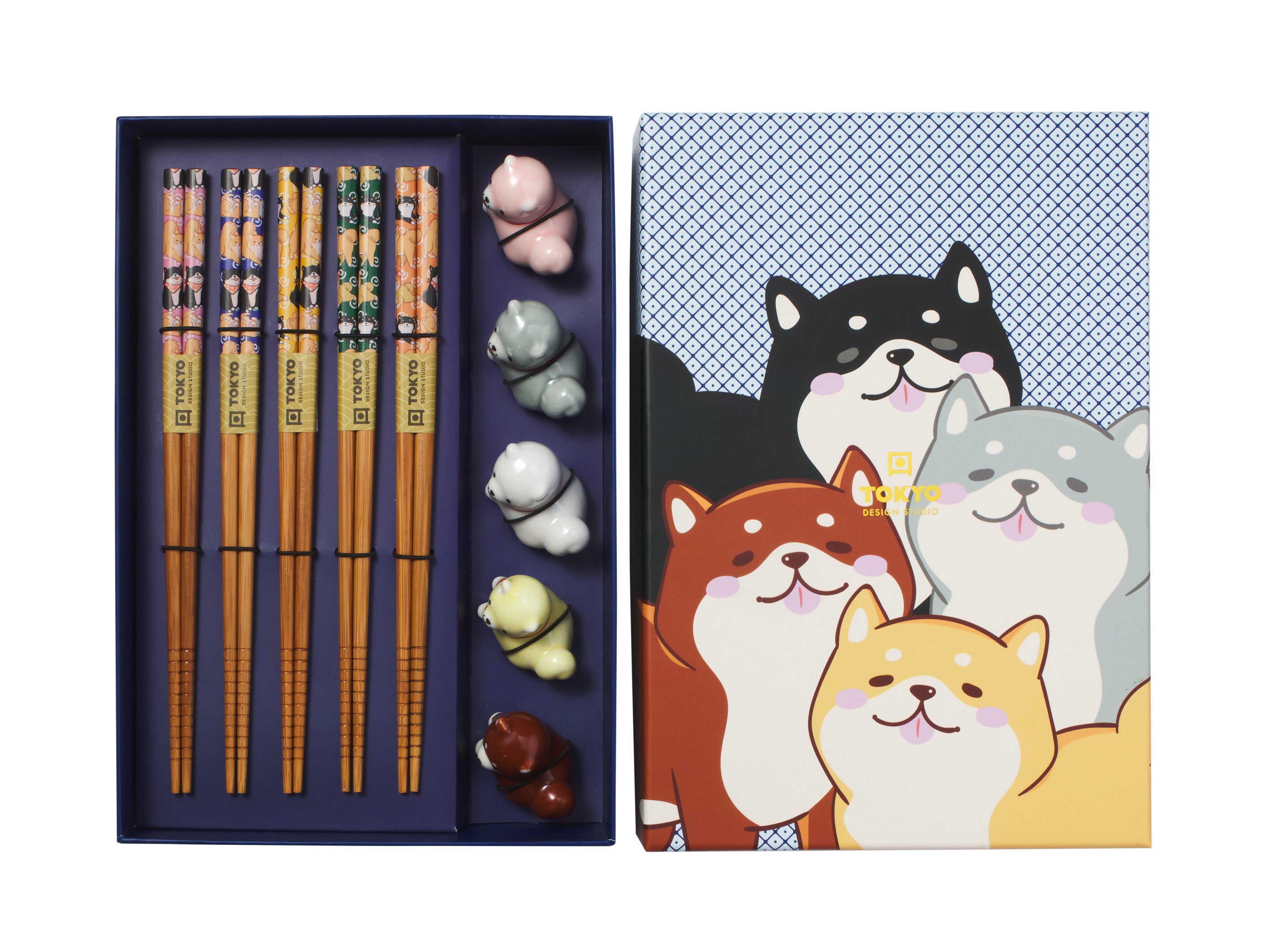 Tokyo Design Chopstick Shiba Dog Chopsticks with Rest 10pc Gift Boxed Assorted