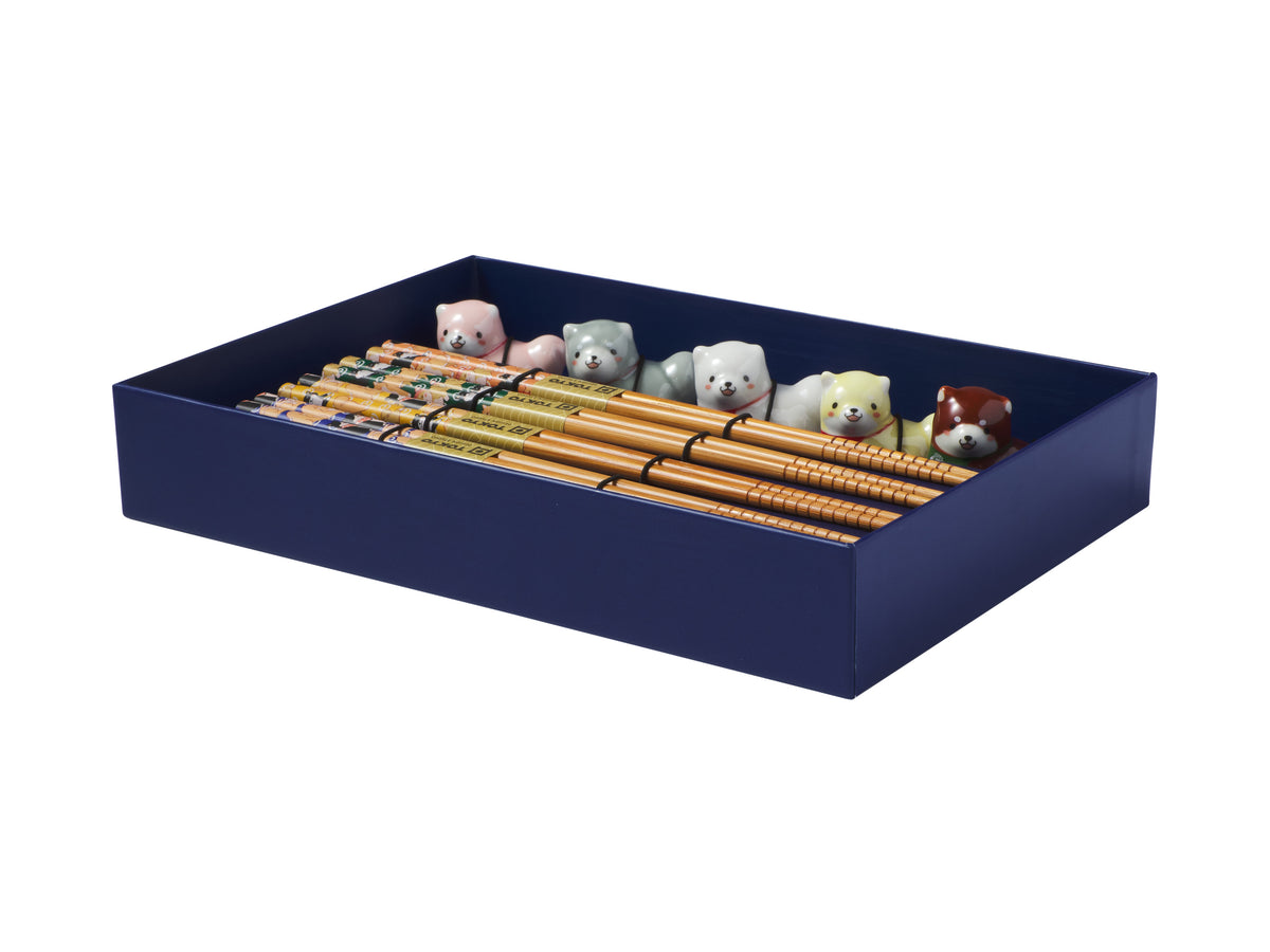 Tokyo Design Chopstick Shiba Dog Chopsticks with Rest 10pc Gift Boxed Assorted