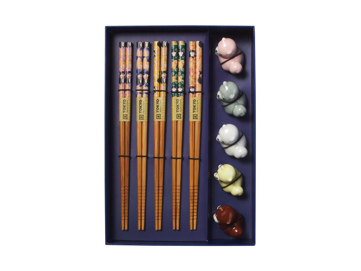 Tokyo Design Chopstick Shiba Dog Chopsticks with Rest 10pc Gift Boxed Assorted