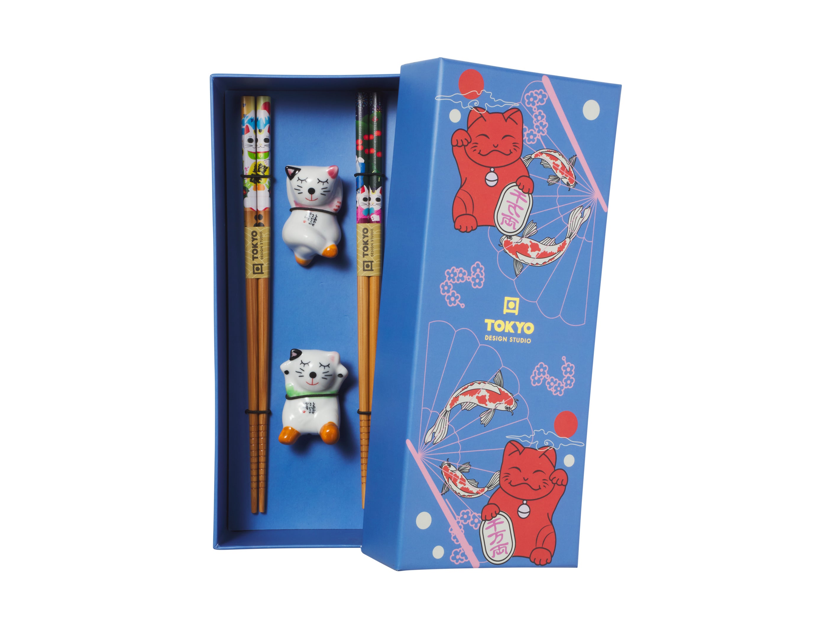 Tokyo Design Chopstick Lucky Cat Chopsticks with Rest Hanami 4pc Gift Boxed Assorted