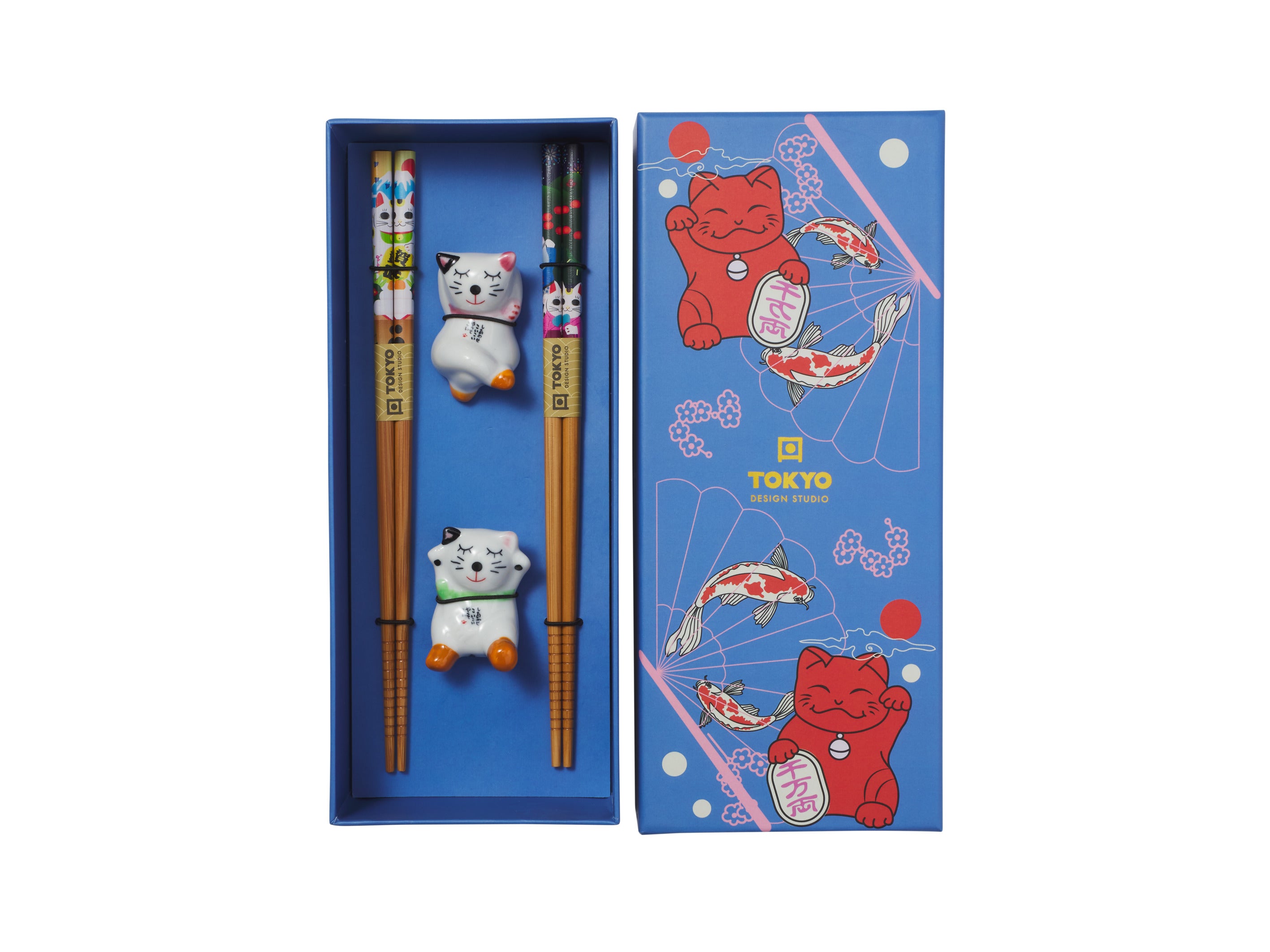 Tokyo Design Chopstick Lucky Cat Chopsticks with Rest Hanami 4pc Gift Boxed Assorted