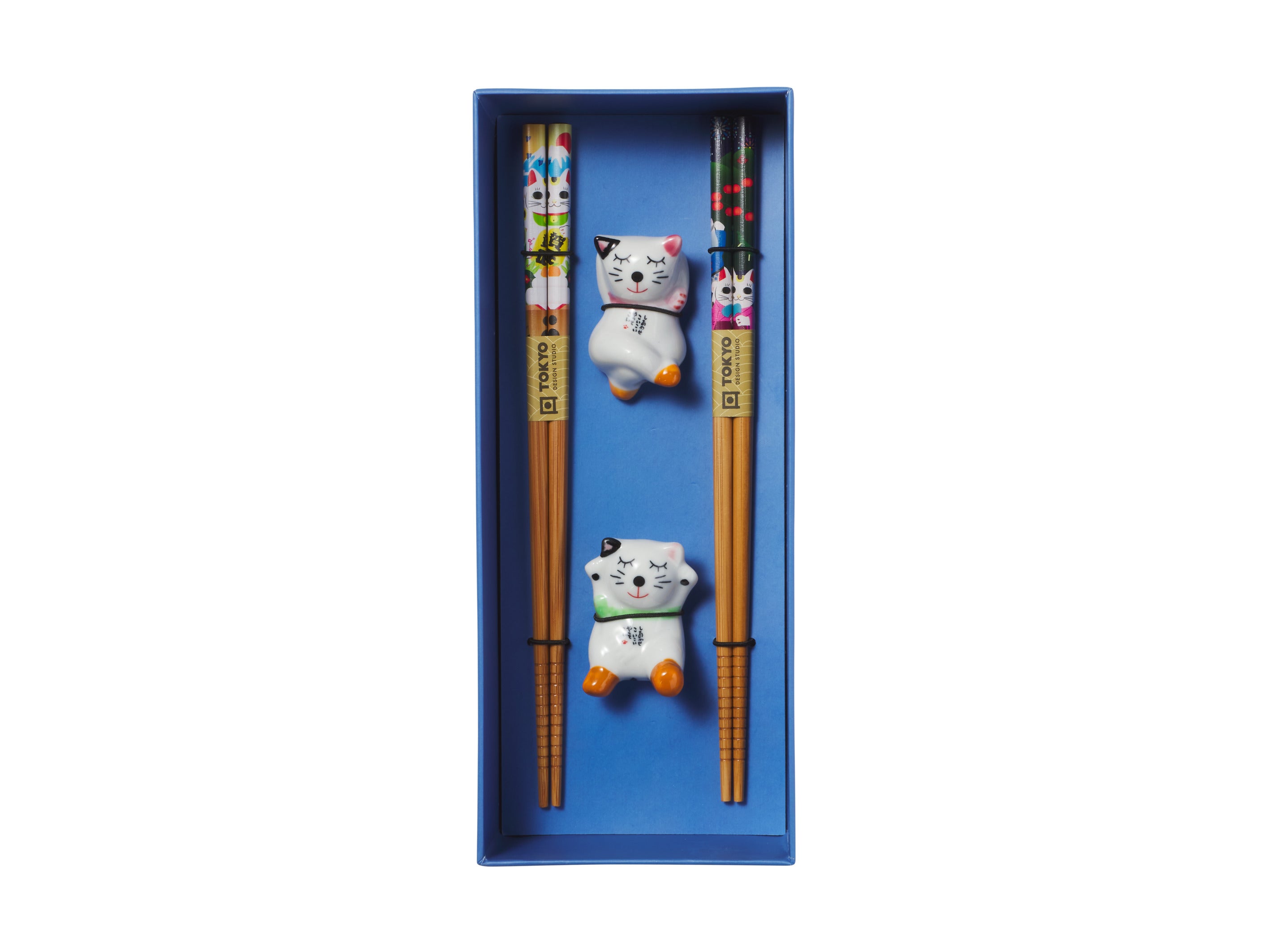 Tokyo Design Chopstick Lucky Cat Chopsticks with Rest Hanami 4pc Gift Boxed Assorted