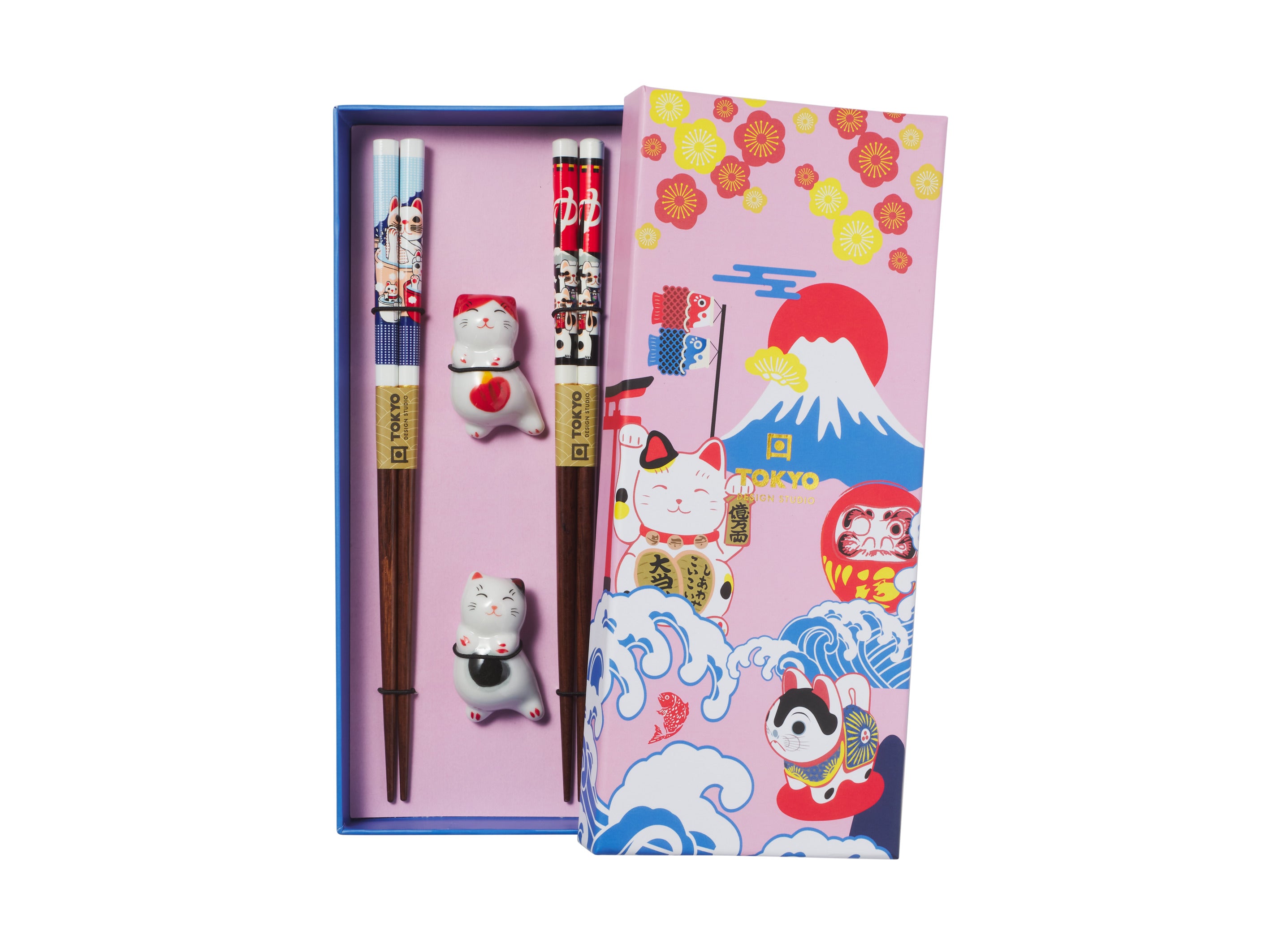 Tokyo Design Chopstick Neko Cat Chopsticks with Rest 4pc Gift Boxed Assorted