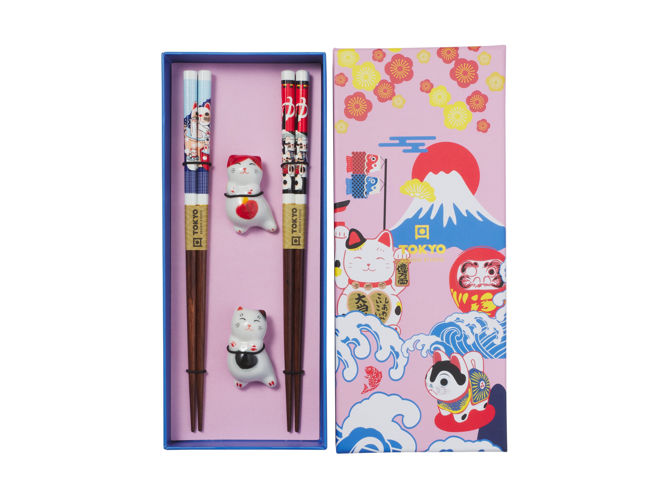 Tokyo Design Chopstick Neko Cat Chopsticks with Rest 4pc Gift Boxed Assorted