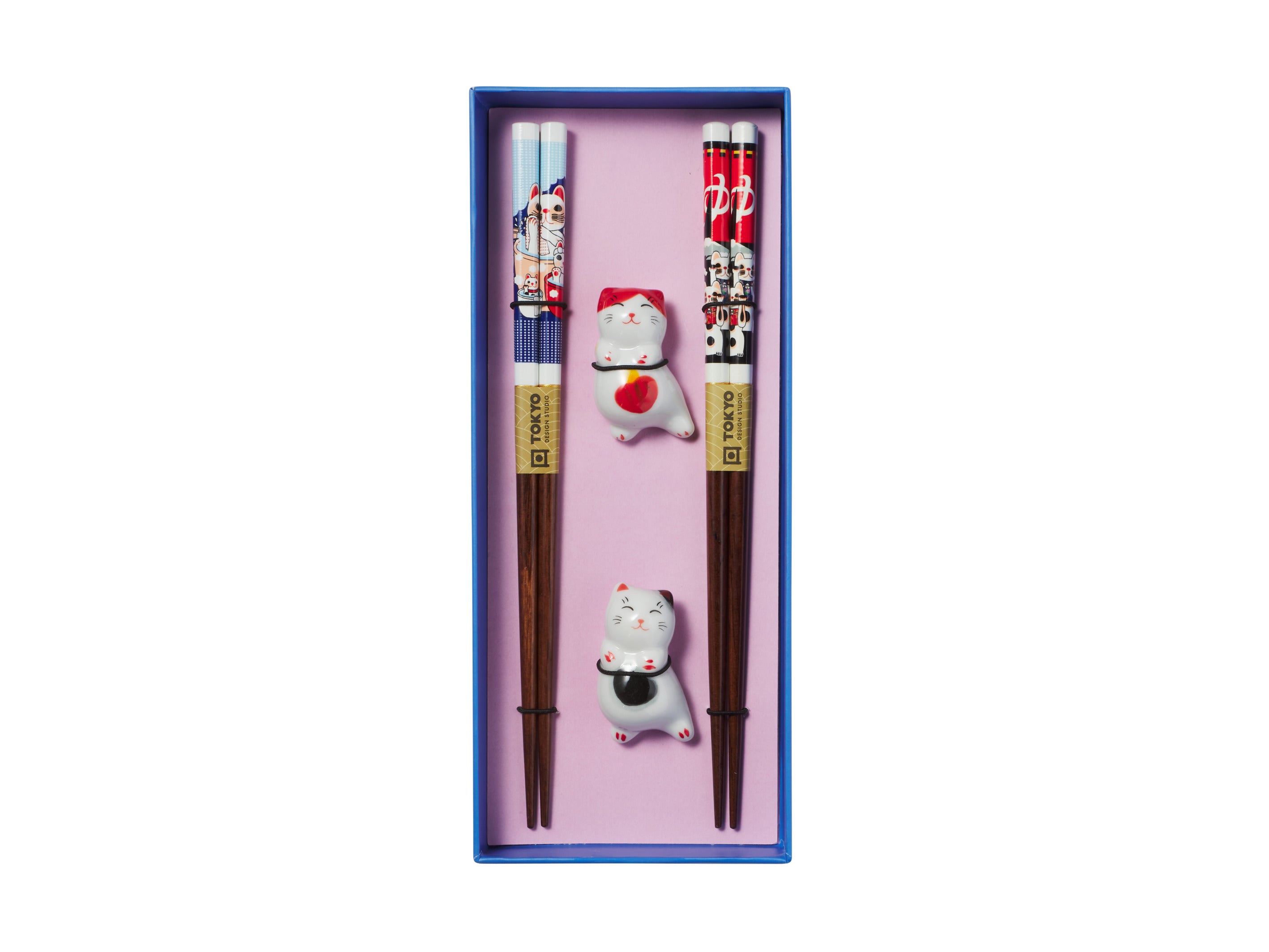Tokyo Design Chopstick Neko Cat Chopsticks with Rest 4pc Gift Boxed Assorted