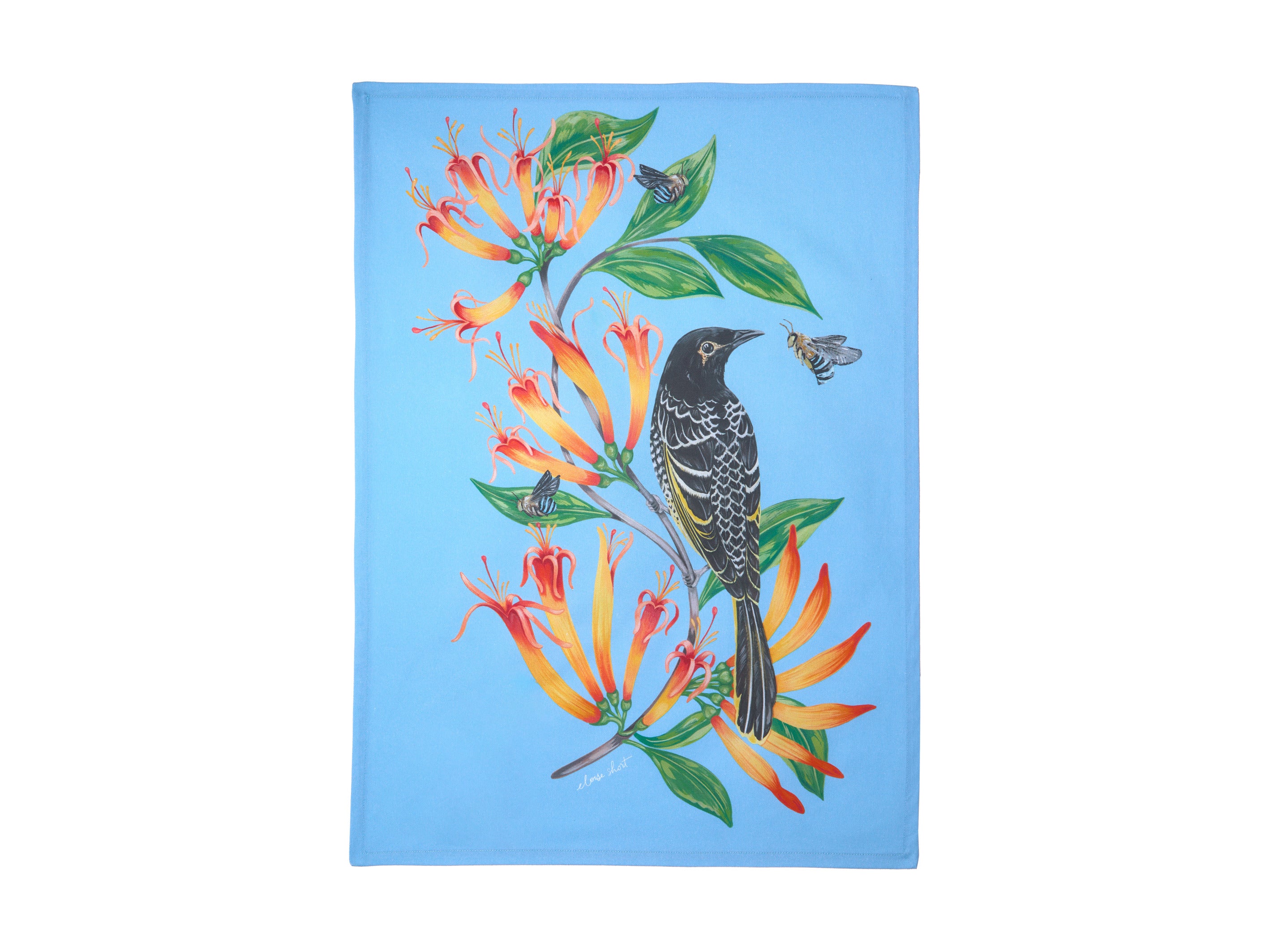Maxwell & Williams Eloise Short Lyric Tea Towel 50x70cm - Regent Honeyeater