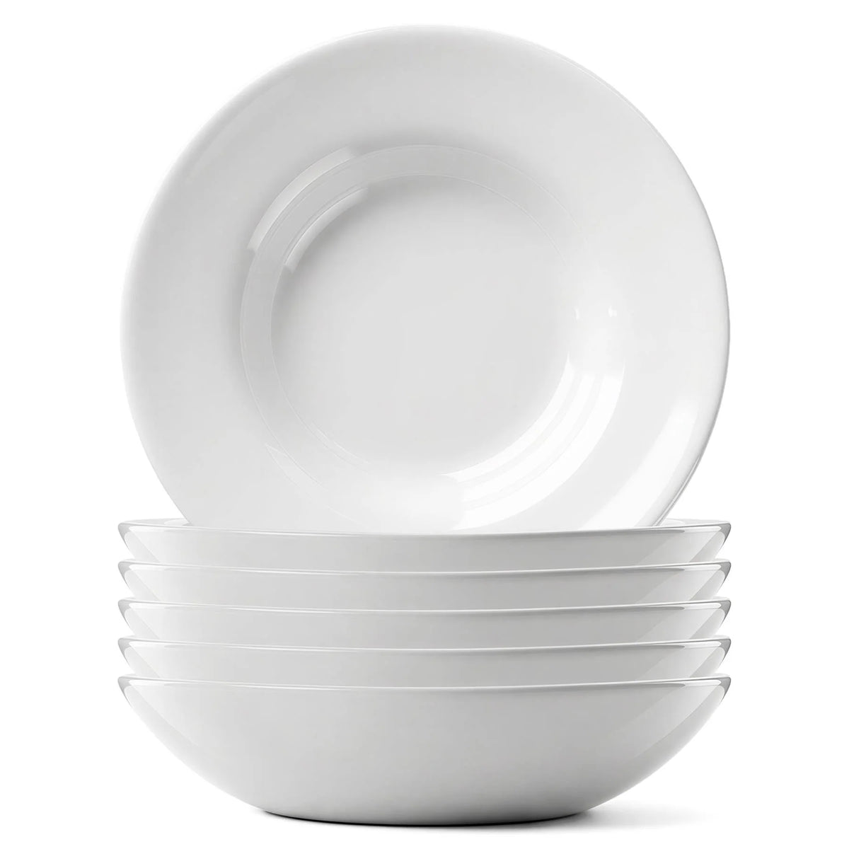 Argon 6 x Round Opal Glass Pasta/Cereal Bowls 20cm White - Pack of 6