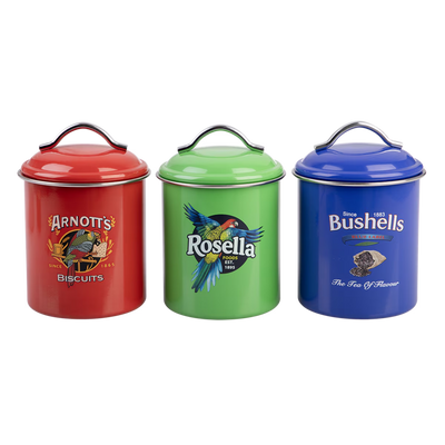 Rojo Arnott's Bushells & Rosella Canisters Set of 3 - Red/Blue/Green