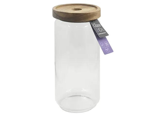 Evie Glass Jar Acacia Lid 1L - 9x9x19cm