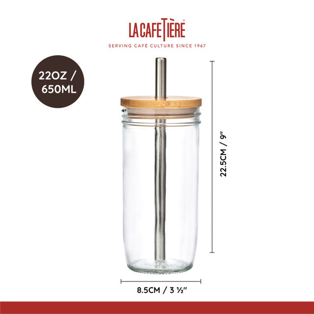 La Cafetière Bubble Tea Tumbler Clear Glass Cup with Stainless Steel Straw - 650ml