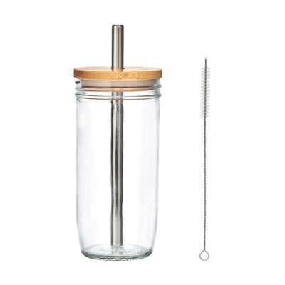 La Cafetière Bubble Tea Tumbler Clear Glass Cup with Stainless Steel Straw - 650ml