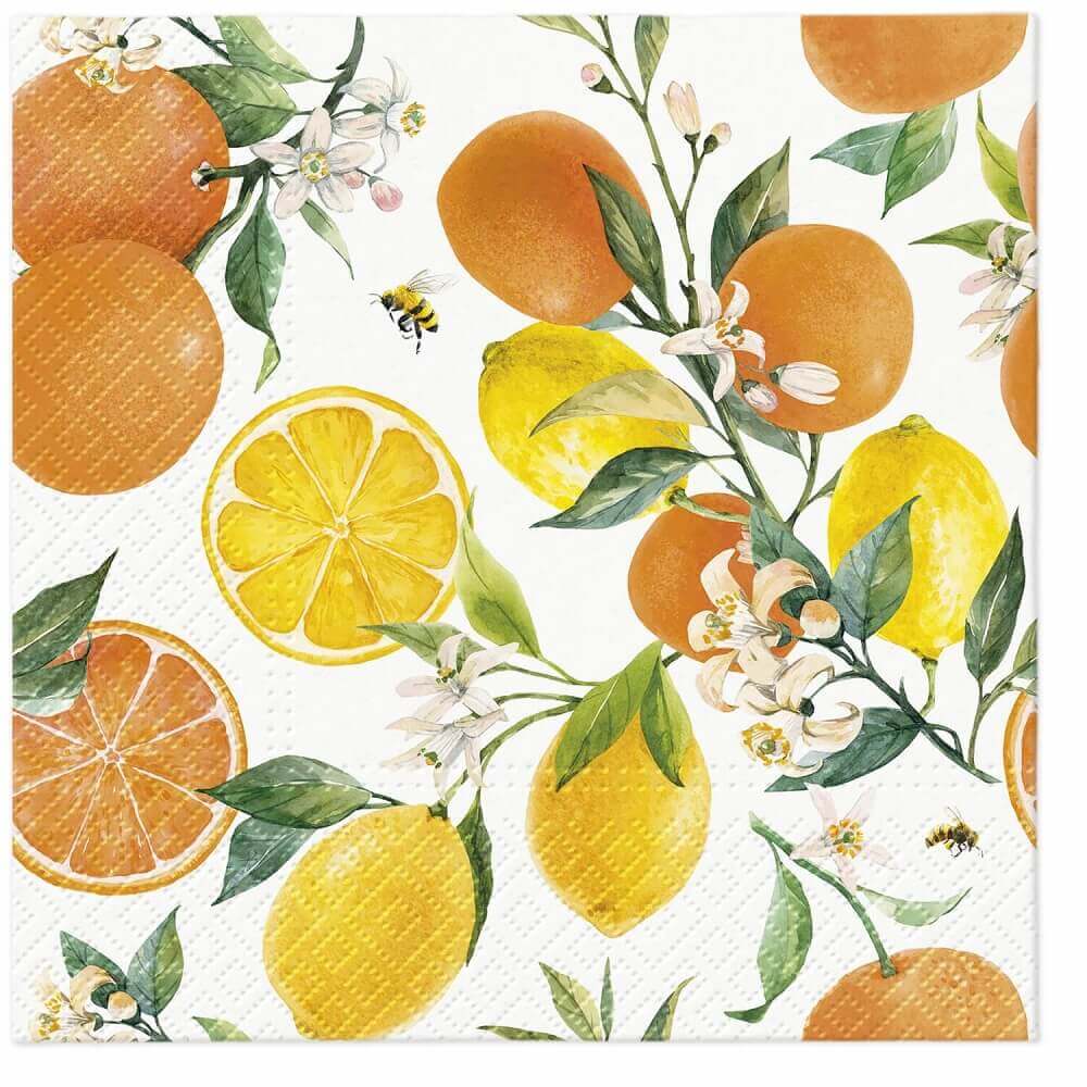 Paw Lunch Napkins "Citrus and Bees" Pack of 20 - 33x33cm