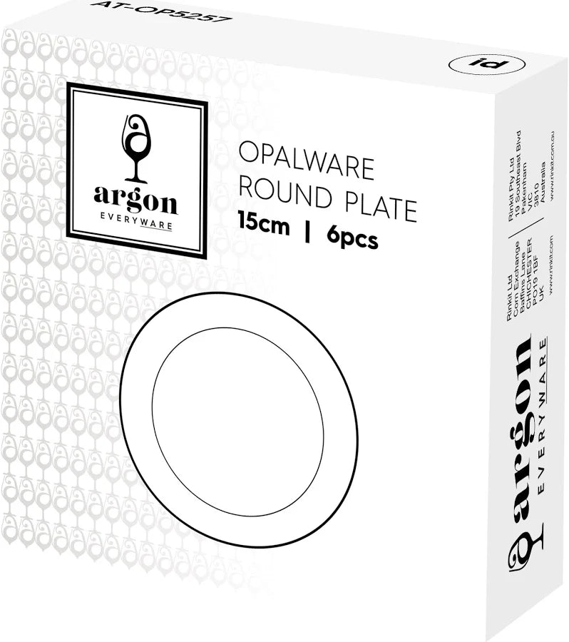 Argon 6 x Round Opal Glass Side Plates 15cm White - Pack of 6