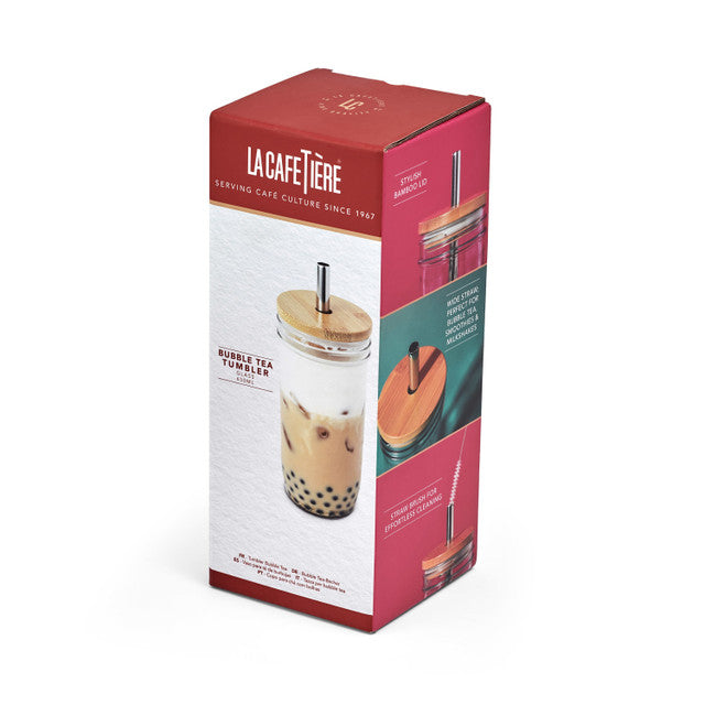 La Cafetière Bubble Tea Tumbler Clear Glass Cup with Stainless Steel Straw - 650ml