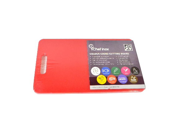 Chef Inox Colour Coded Cutting Board With Handle - Red – 30x45x1.2 cm